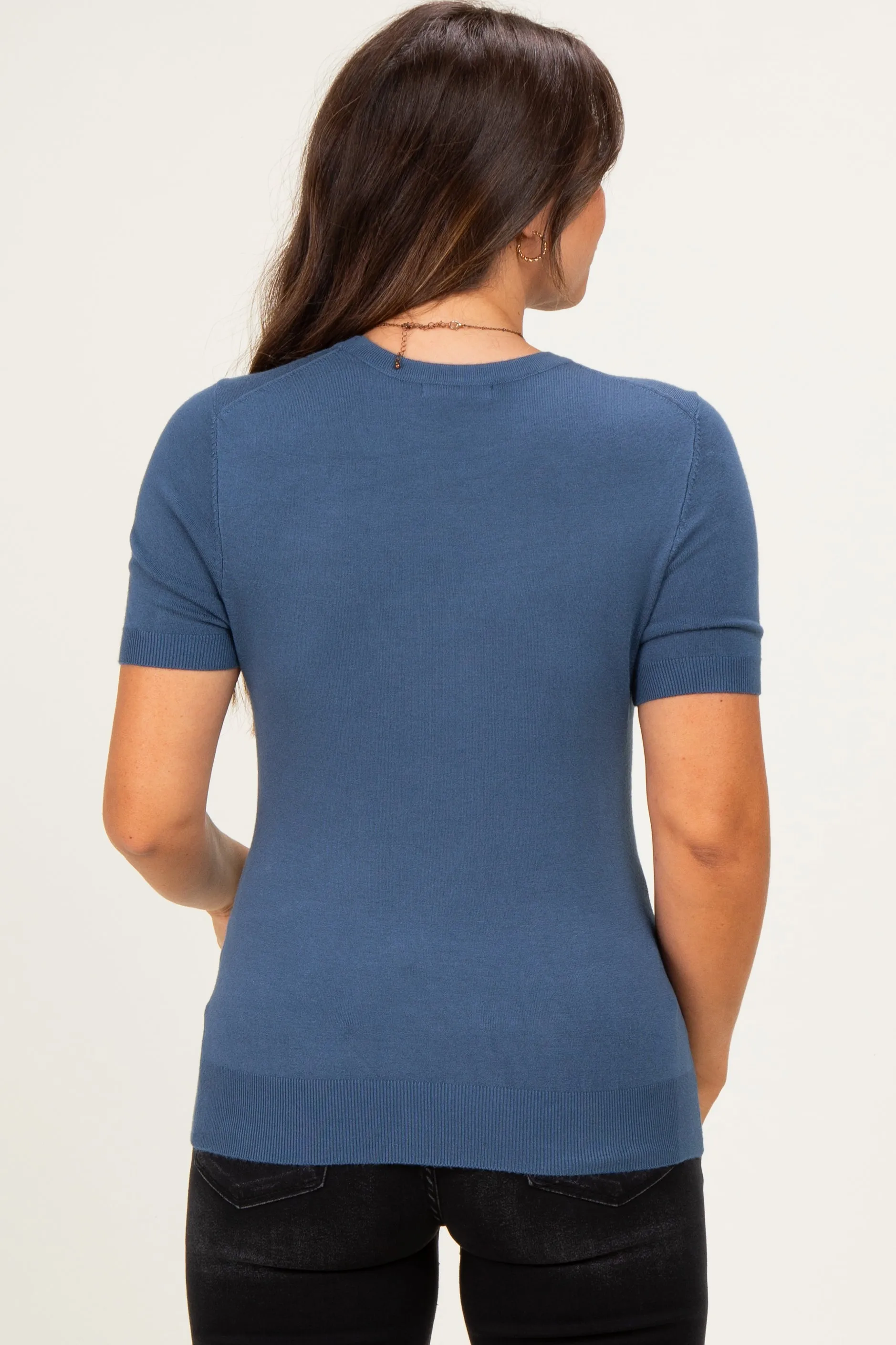 Navy Basic Short Sleeve Maternity Sweater Top sold by Pinkblush product image thumbnail 4
