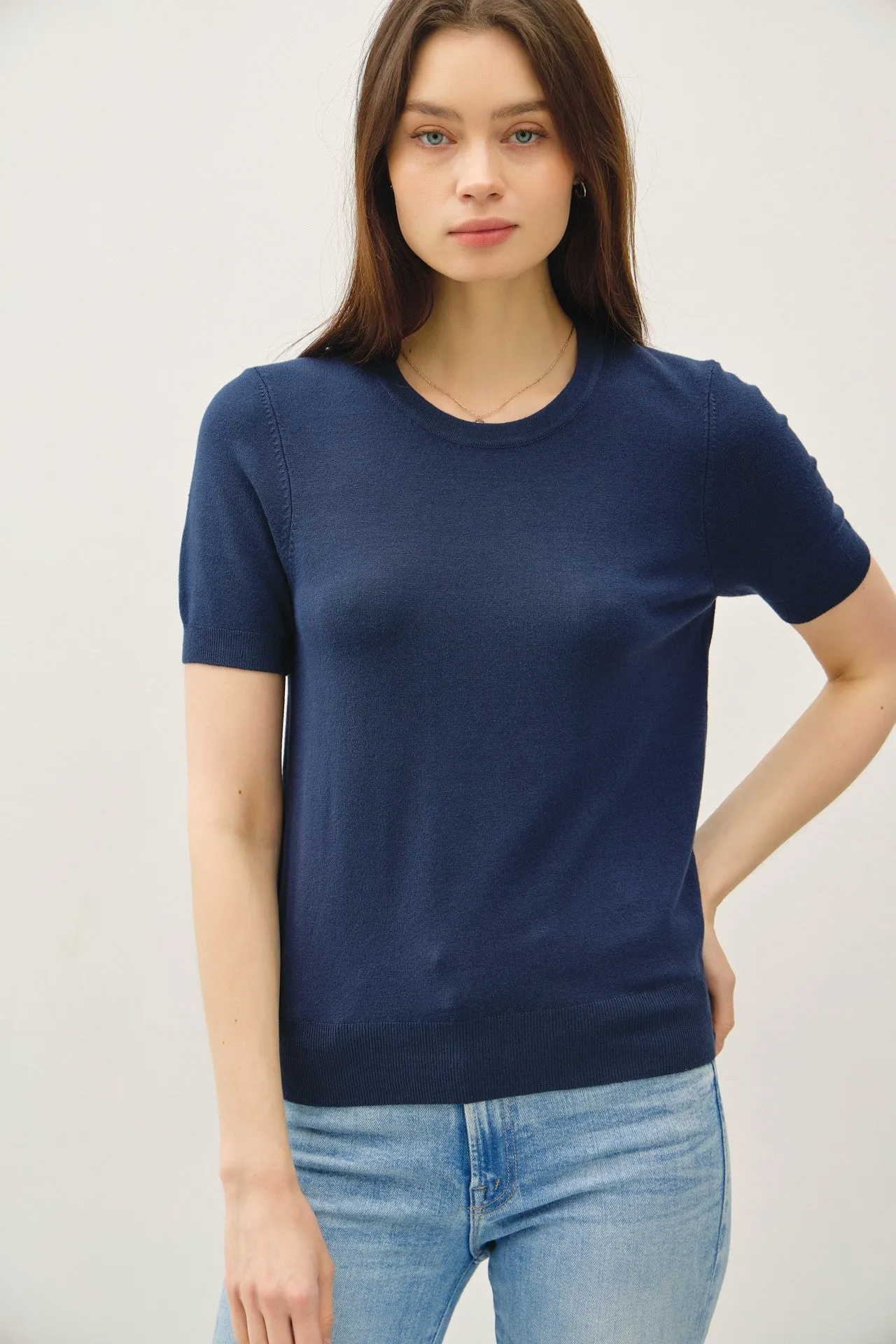 Navy Basic Short Sleeve Maternity Sweater Top sold by Pinkblush product image thumbnail 5