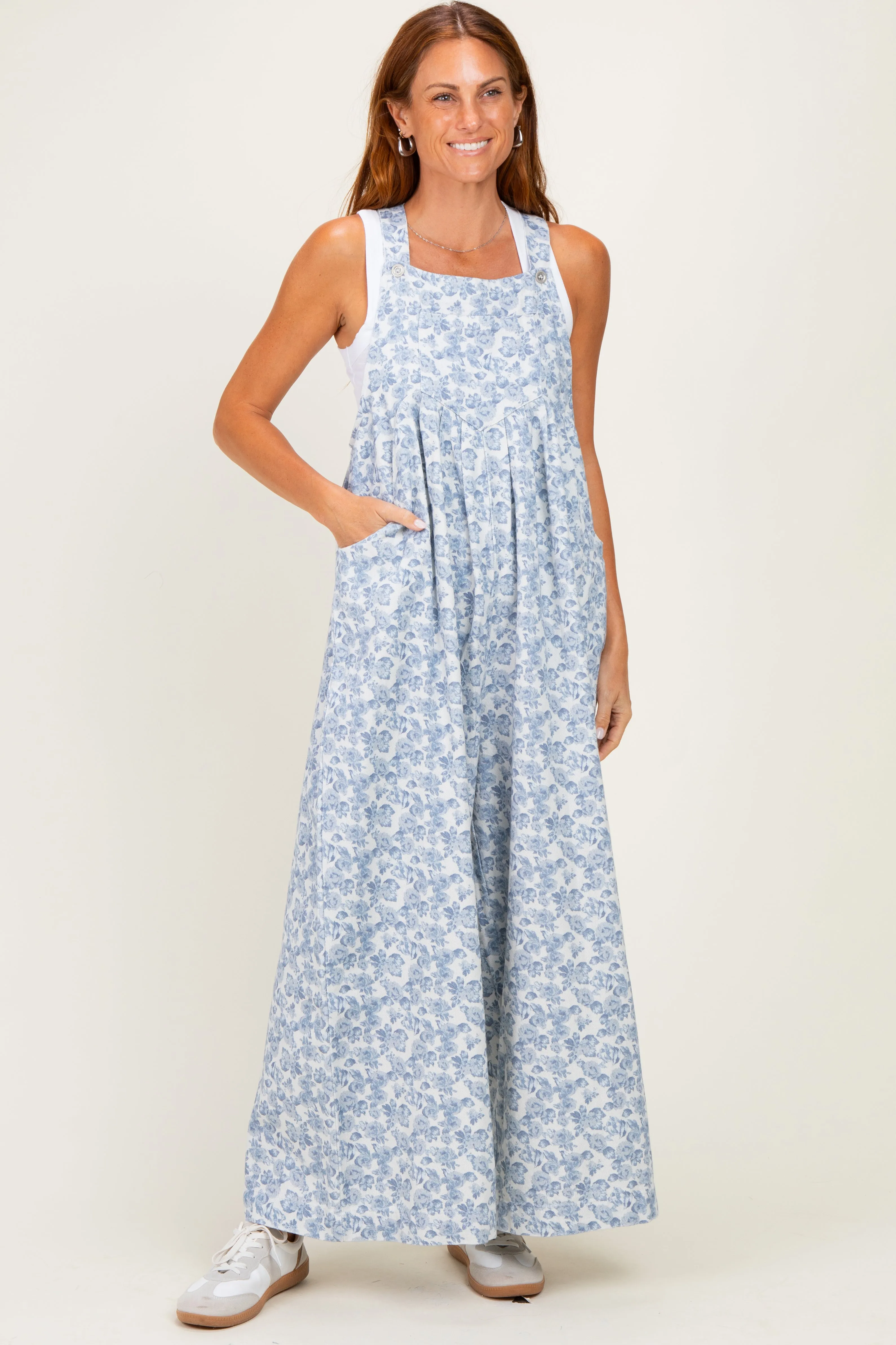 Denim Floral Twill Overalls sold by Pinkblush