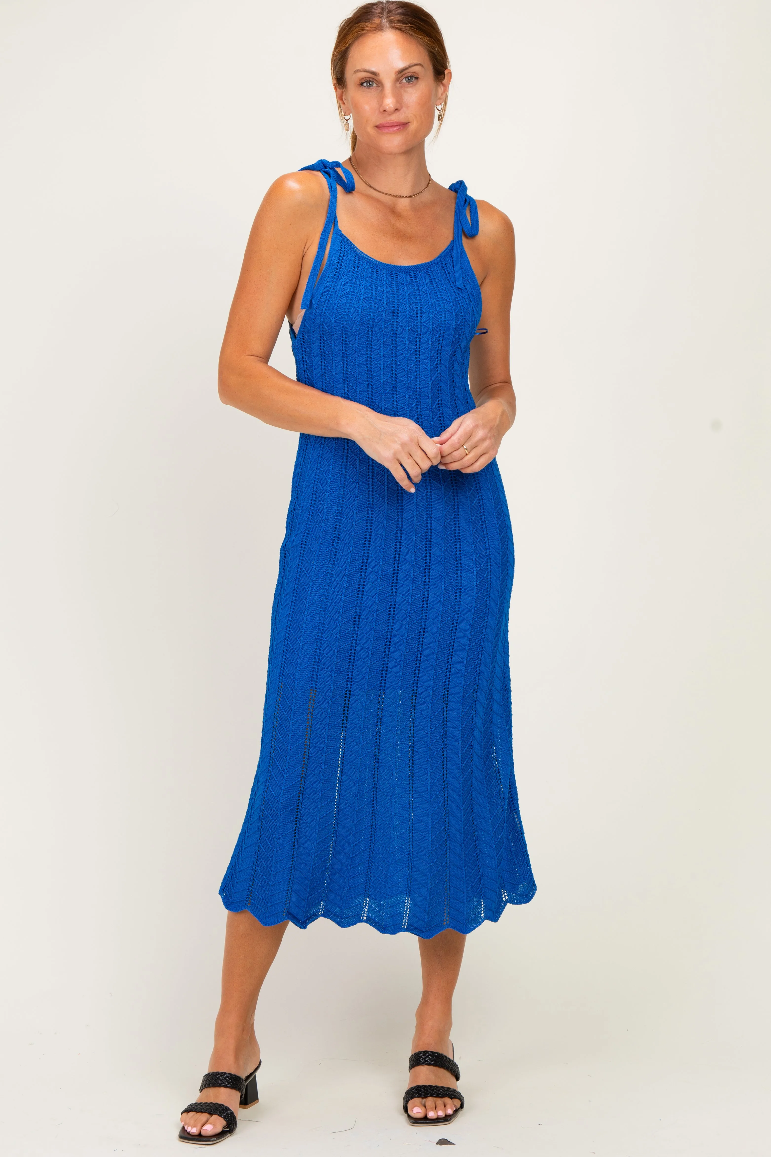 Blue Tied Shoulder Strap Midi Dress sold by Pinkblush