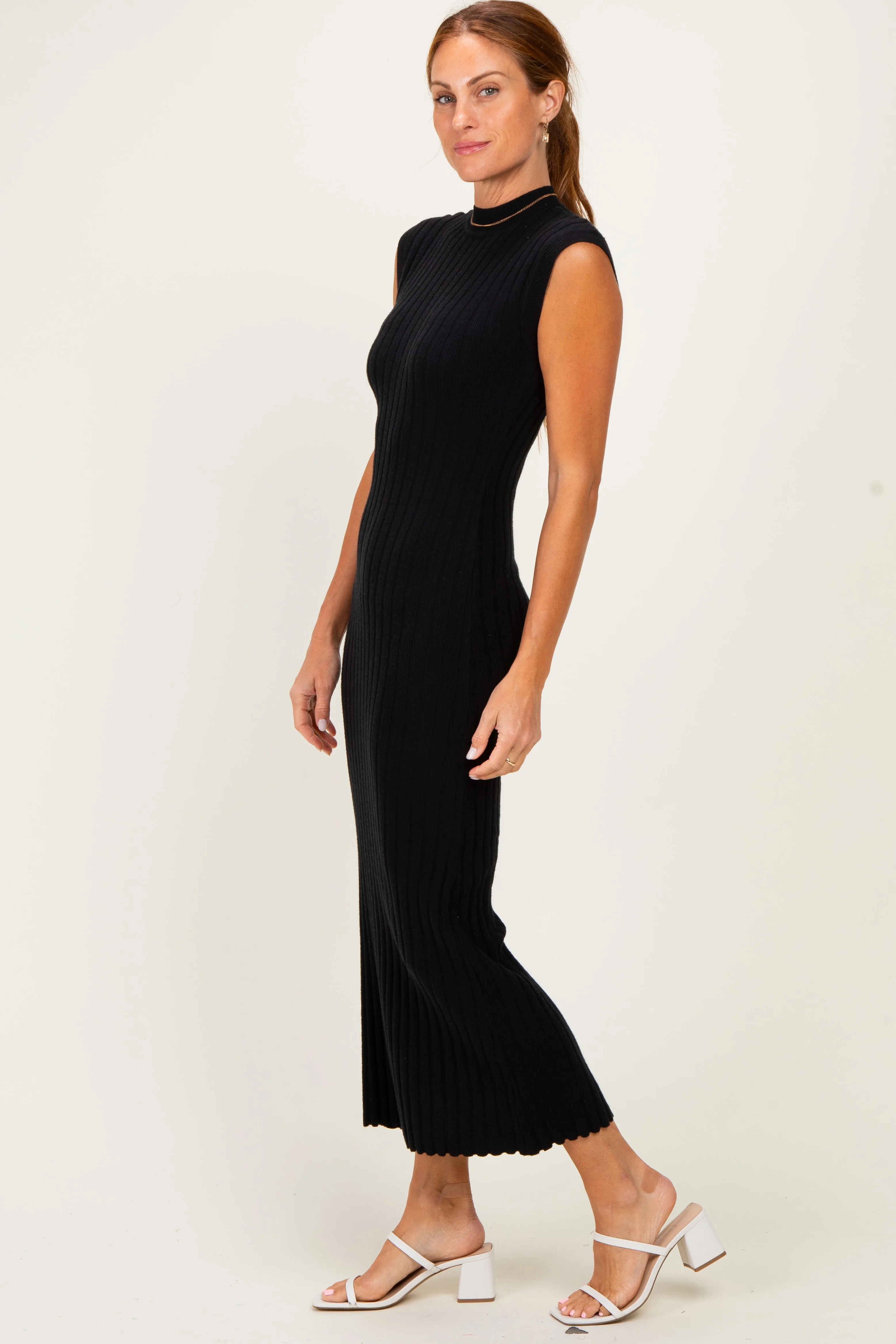 Black Ribbed Knit Mock Neck Maxi Dress sold by Pinkblush product image thumbnail 2