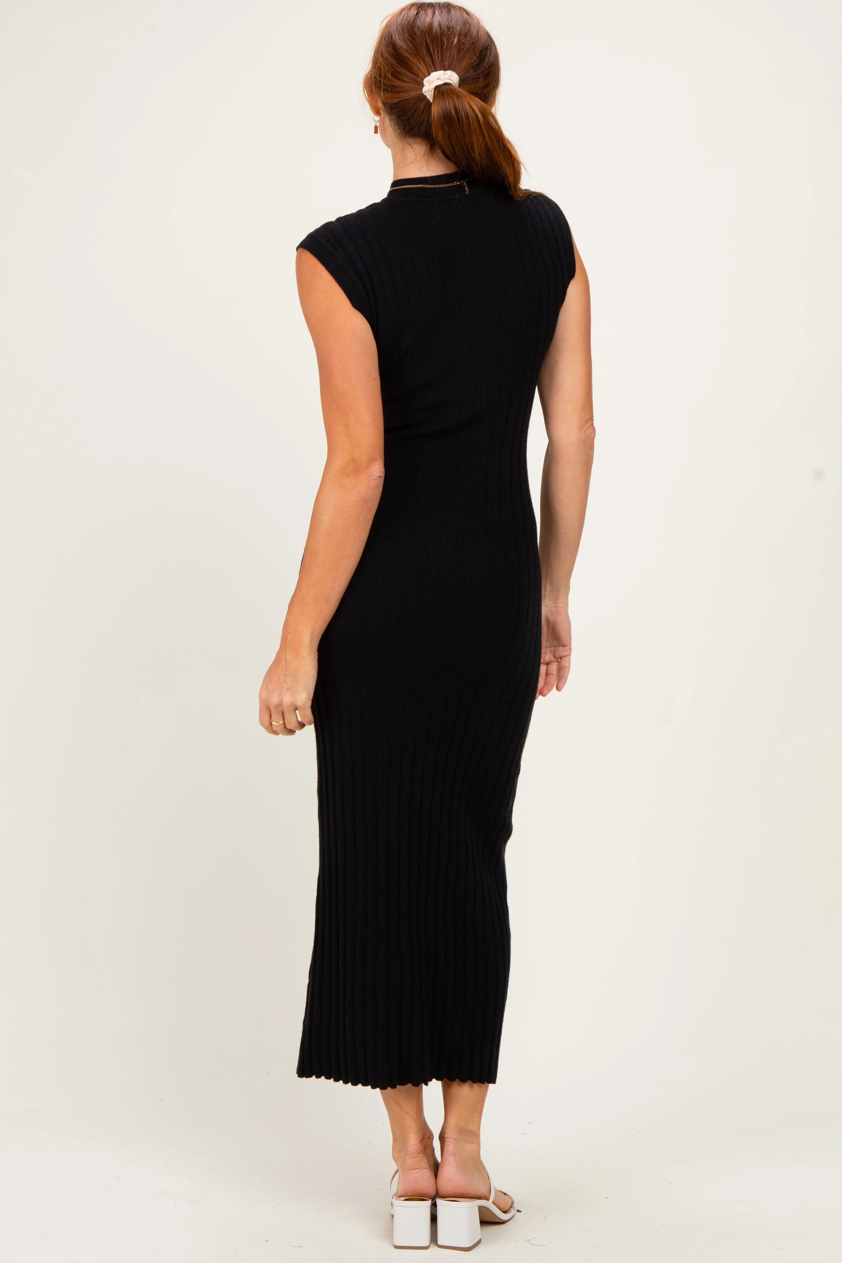 Black Ribbed Knit Mock Neck Maxi Dress sold by Pinkblush product image thumbnail 3