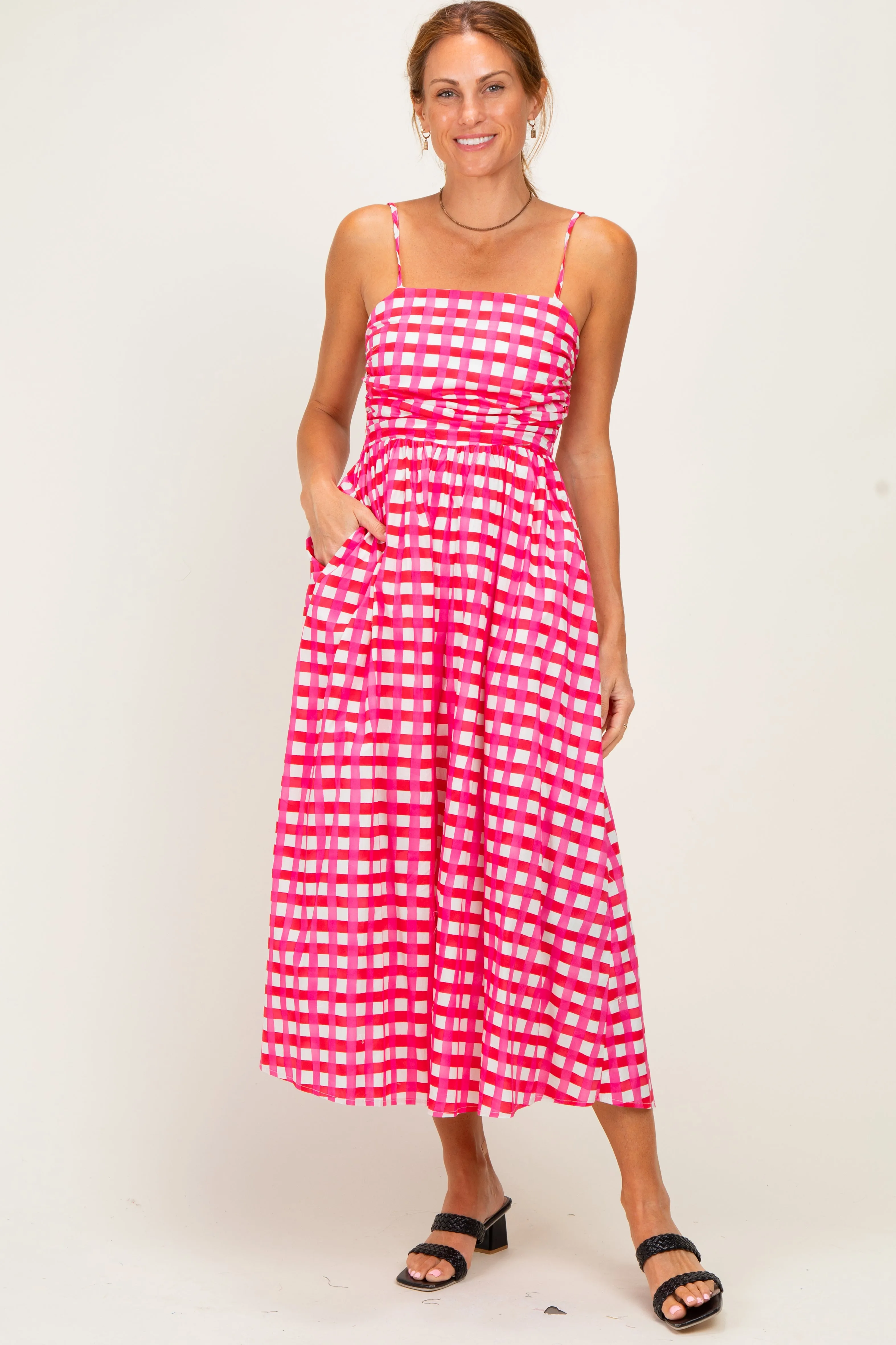 Hot Pink Gingham Midi Dress sold by Pinkblush
