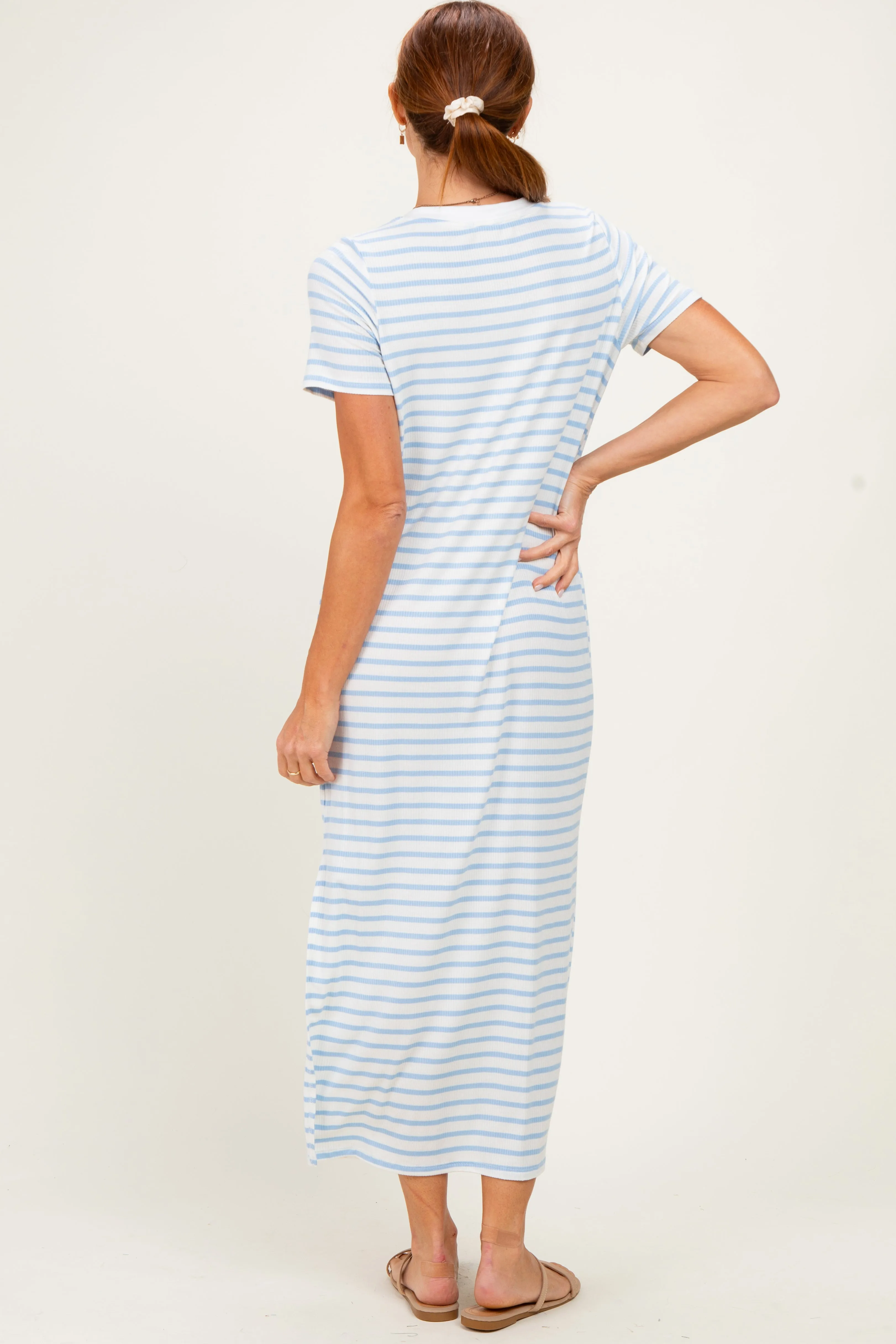 Light Blue/ Ivory Striped Short Sleeve Midi Dress sold by Pinkblush product image thumbnail 3