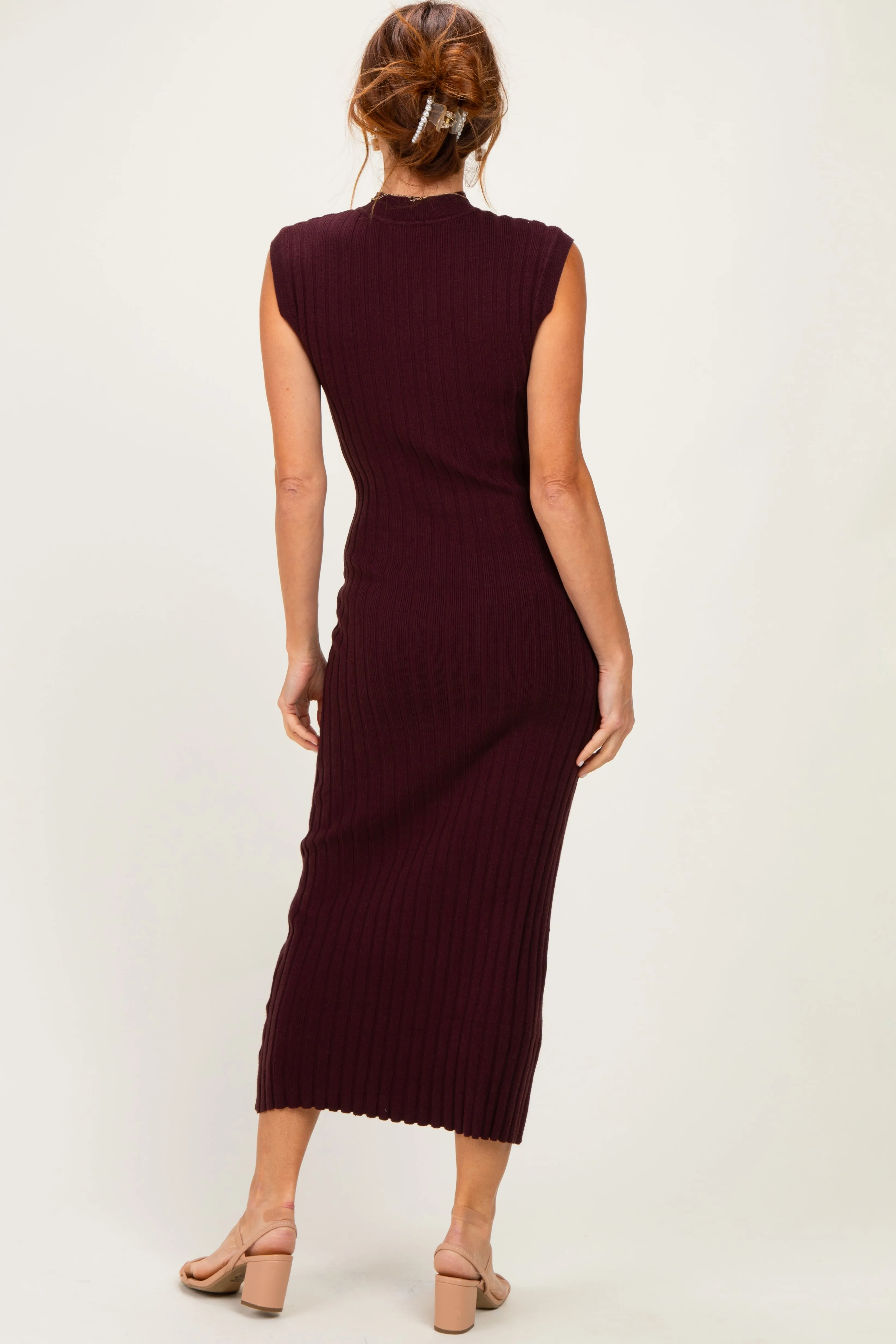 Burgundy Ribbed Knit Mock Neck Maxi Dress sold by Pinkblush product image thumbnail 3