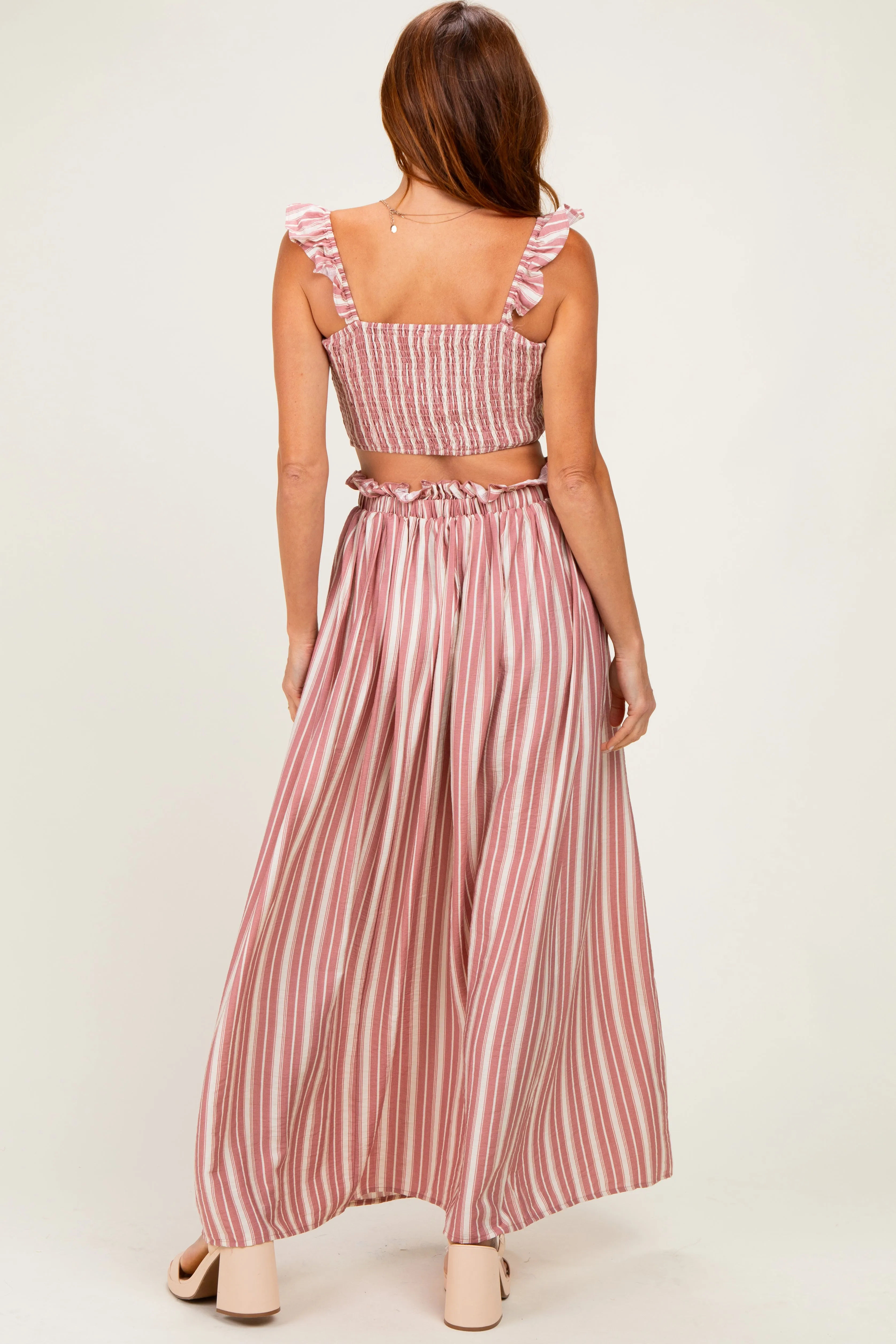 Rose Pink Striped Smocked Crop Top Maxi Skirt Set sold by Pinkblush product image thumbnail 3