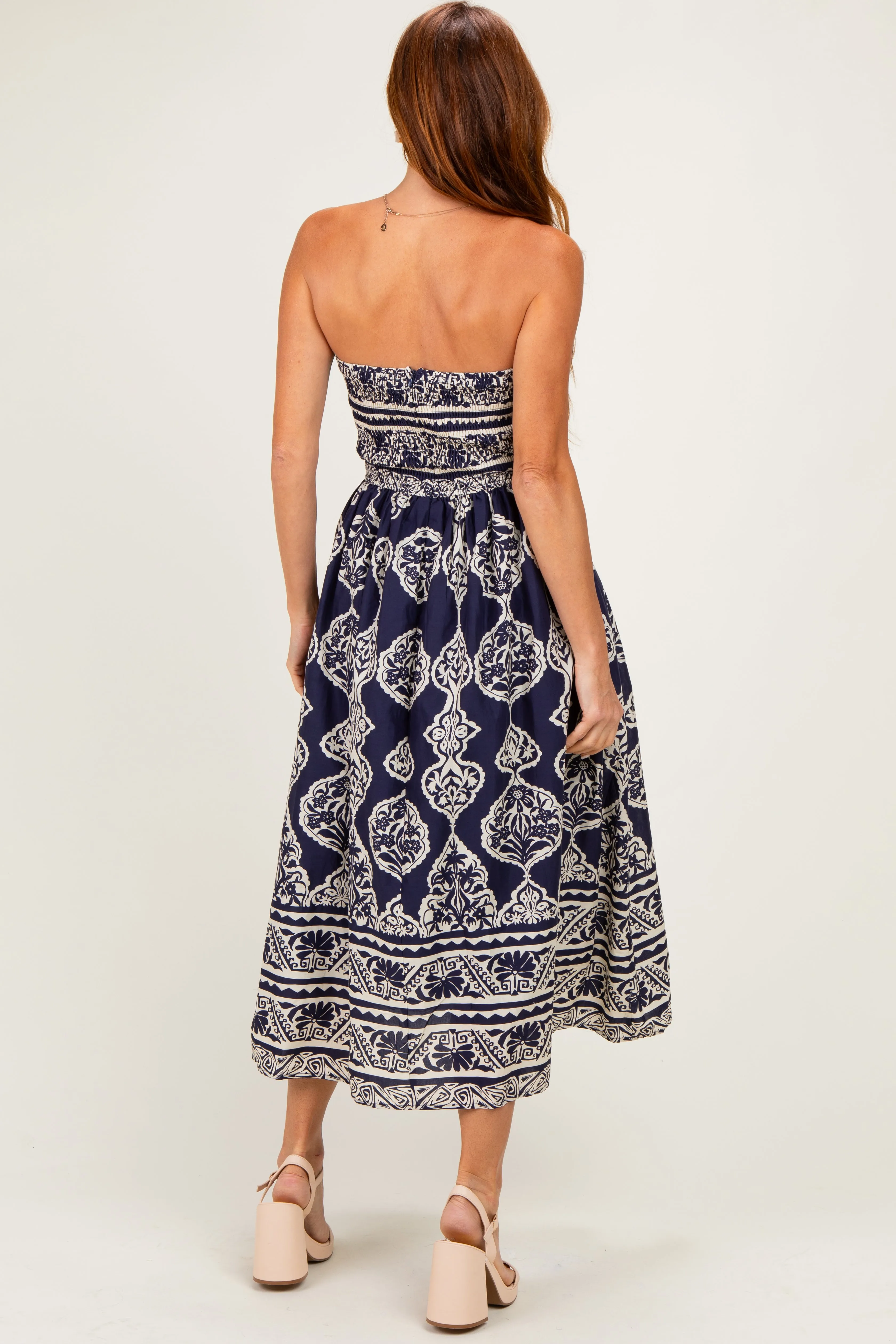 Navy Damask Strapless Midi Dress sold by Pinkblush product image thumbnail 3