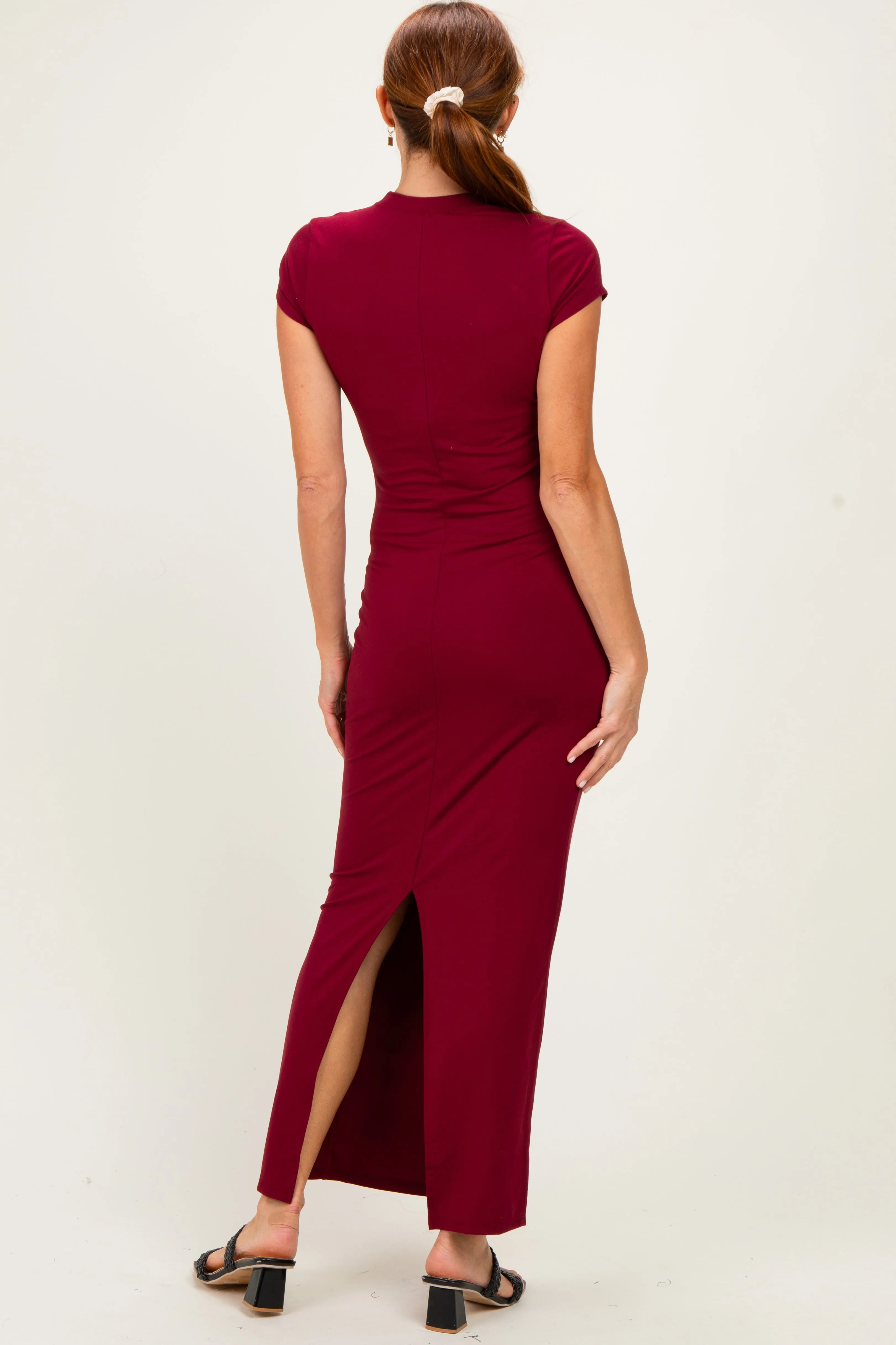 Burgundy Fitted Short Sleeve Maxi Dress sold by Pinkblush product image thumbnail 3