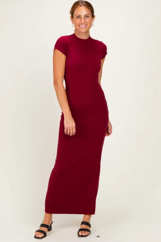 Burgundy Fitted Short Sleeve Maxi Dress made by Pinkblush