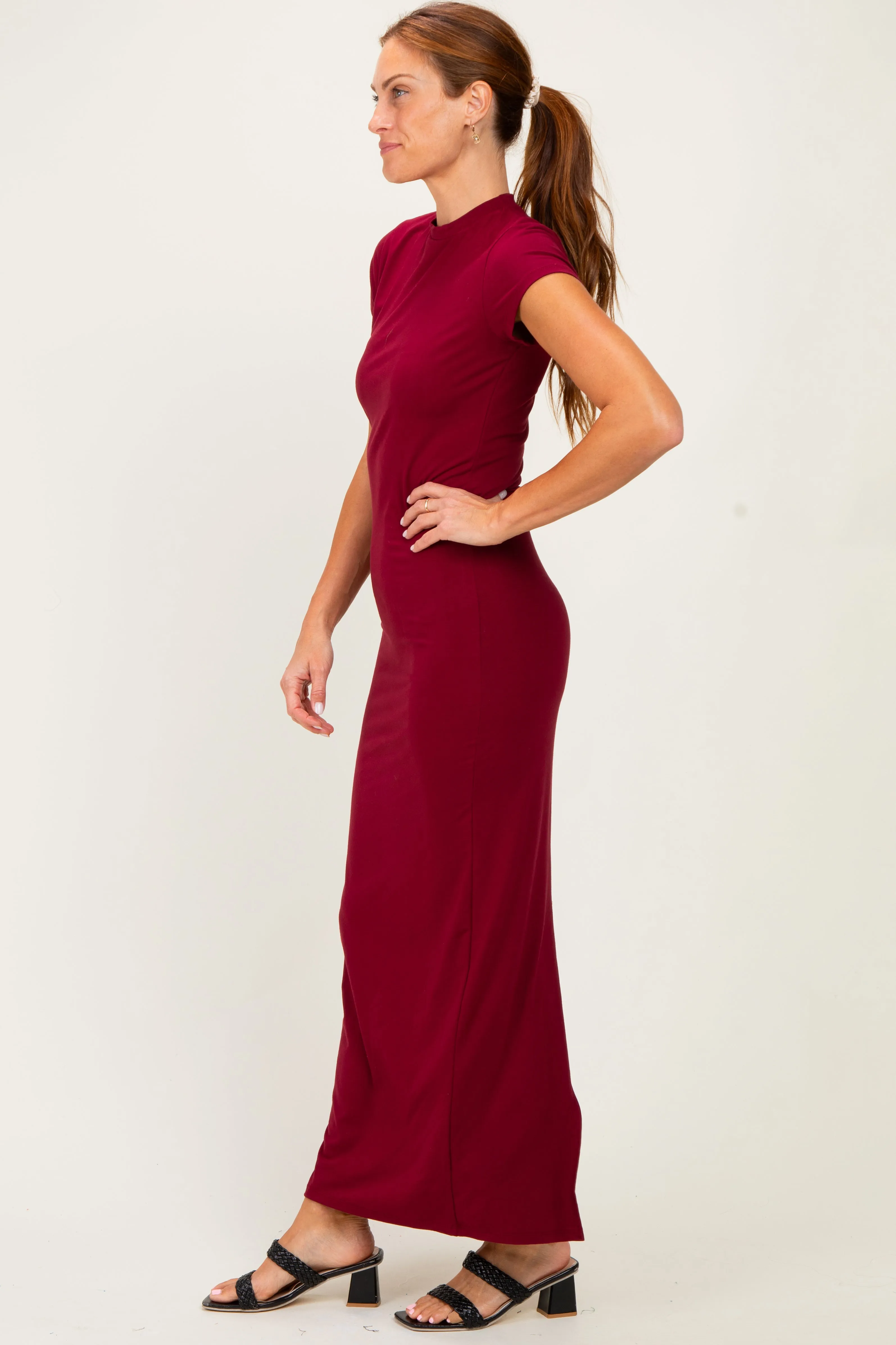 Burgundy Fitted Short Sleeve Maxi Dress sold by Pinkblush product image thumbnail 2