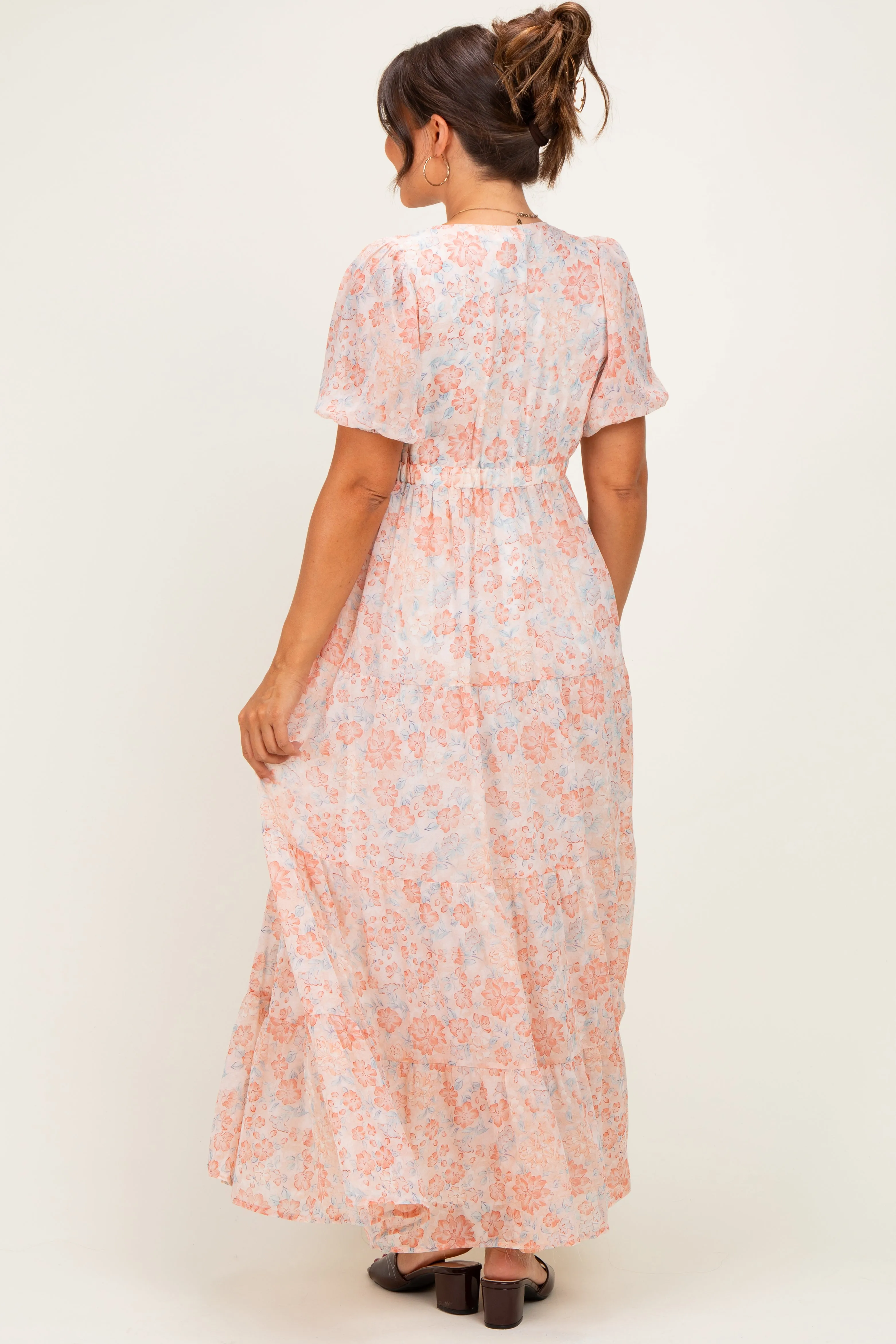Coral Floral Button Down Front Tie Maternity Maxi Dress sold by Pinkblush product image thumbnail 4