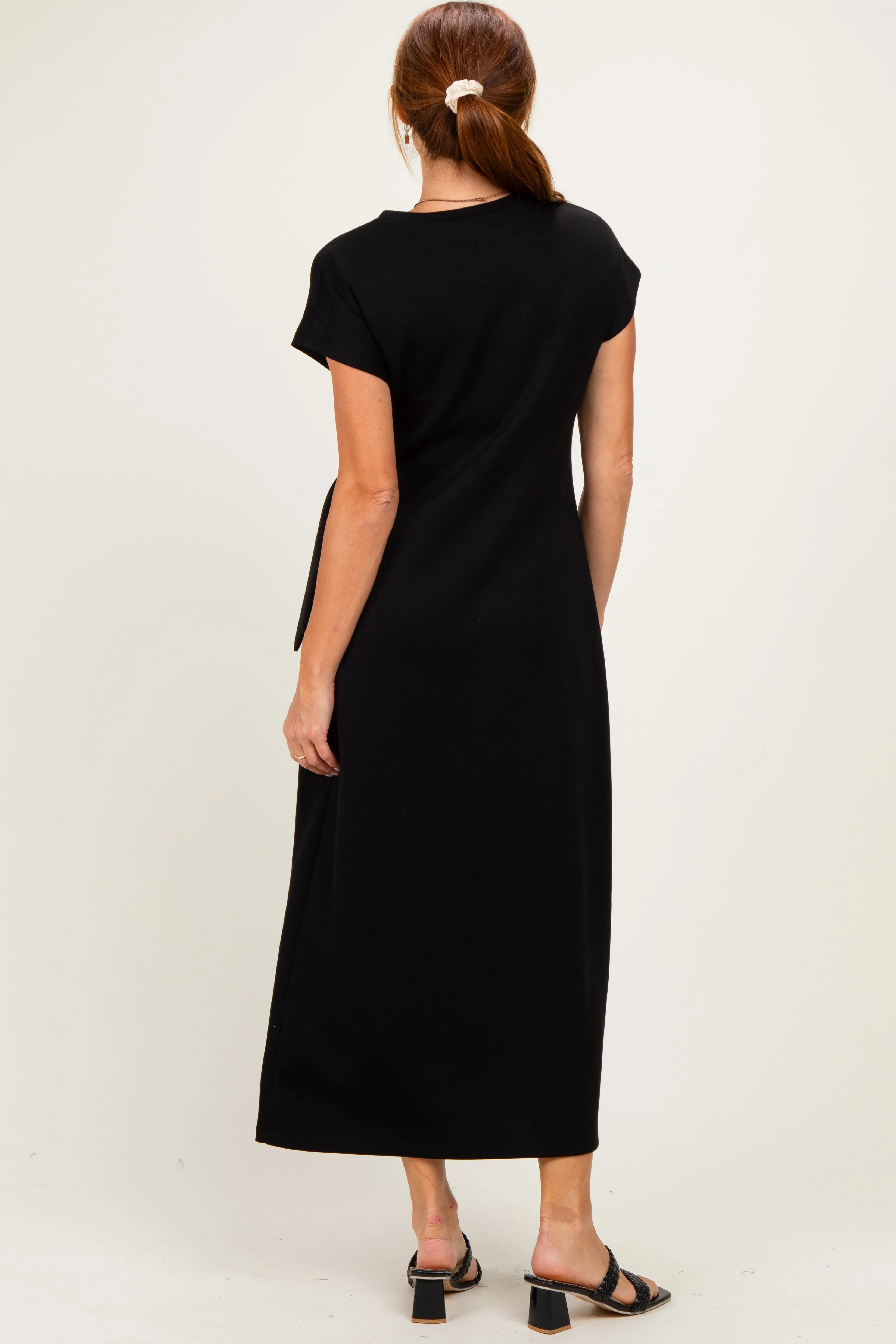 Black Side Tie Short Sleeve Midi Dress sold by Pinkblush product image thumbnail 3