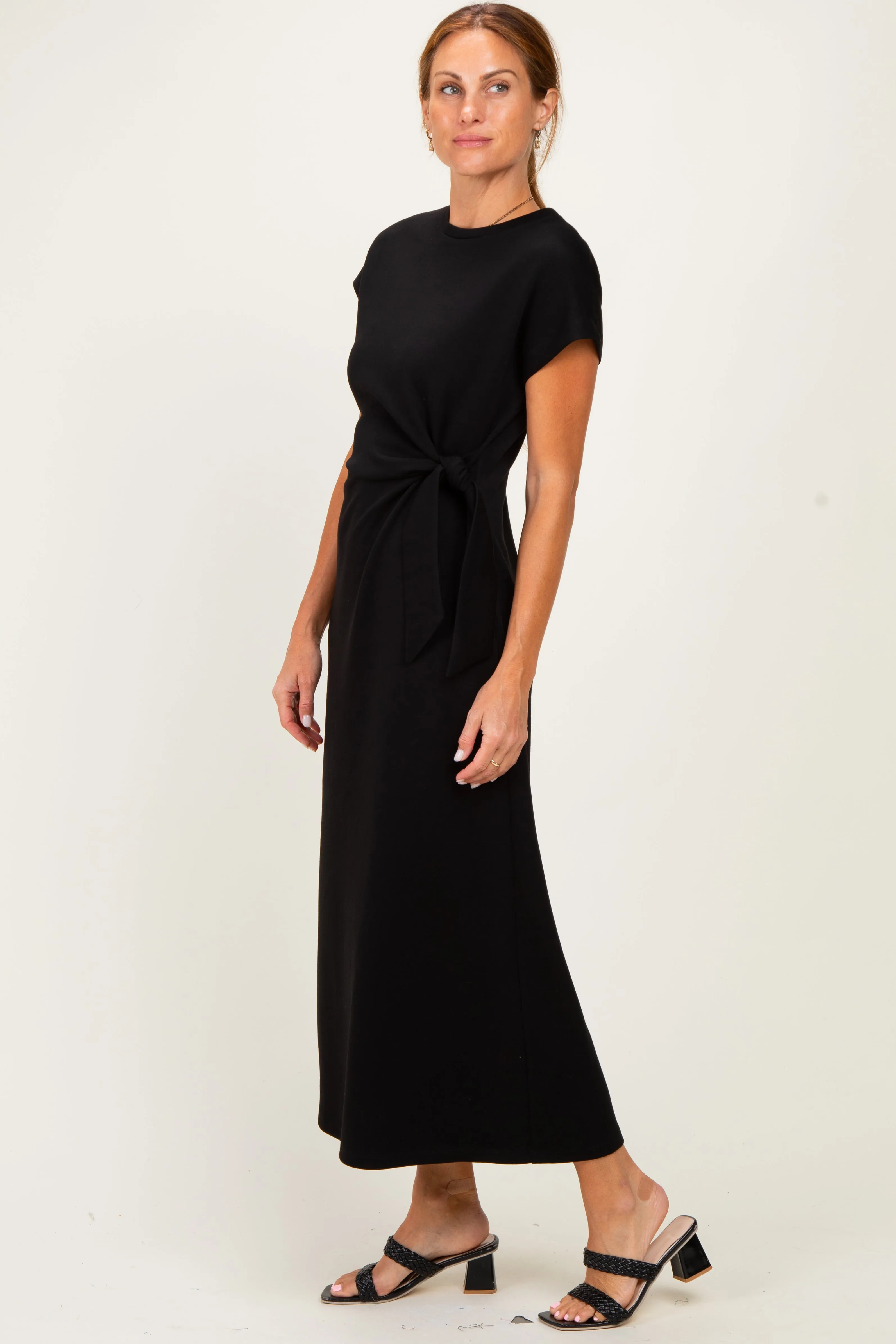 Black Side Tie Short Sleeve Midi Dress sold by Pinkblush product image thumbnail 2