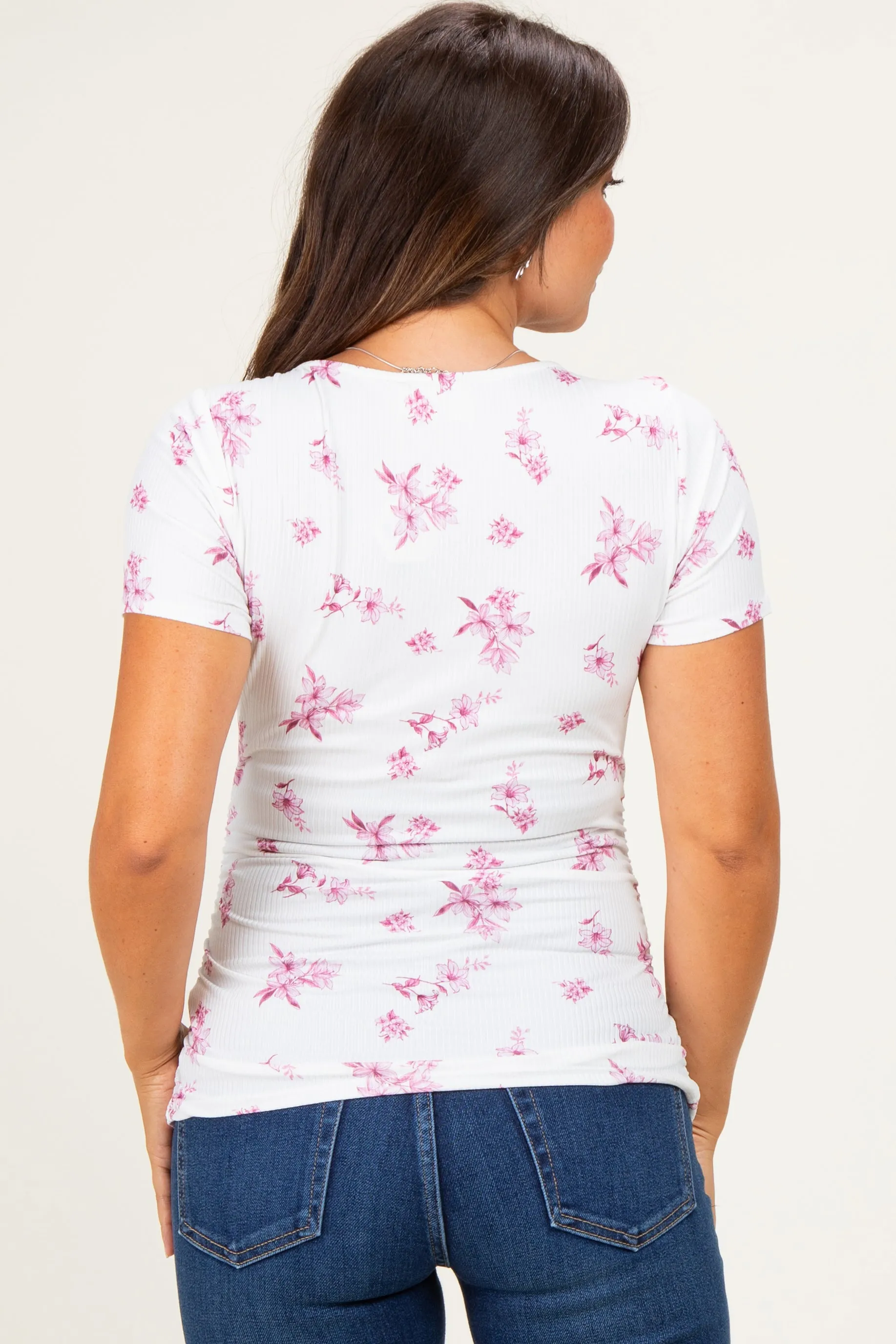 Pink Floral Ruching Short Sleeve Maternity Top sold by Pinkblush product image thumbnail 3