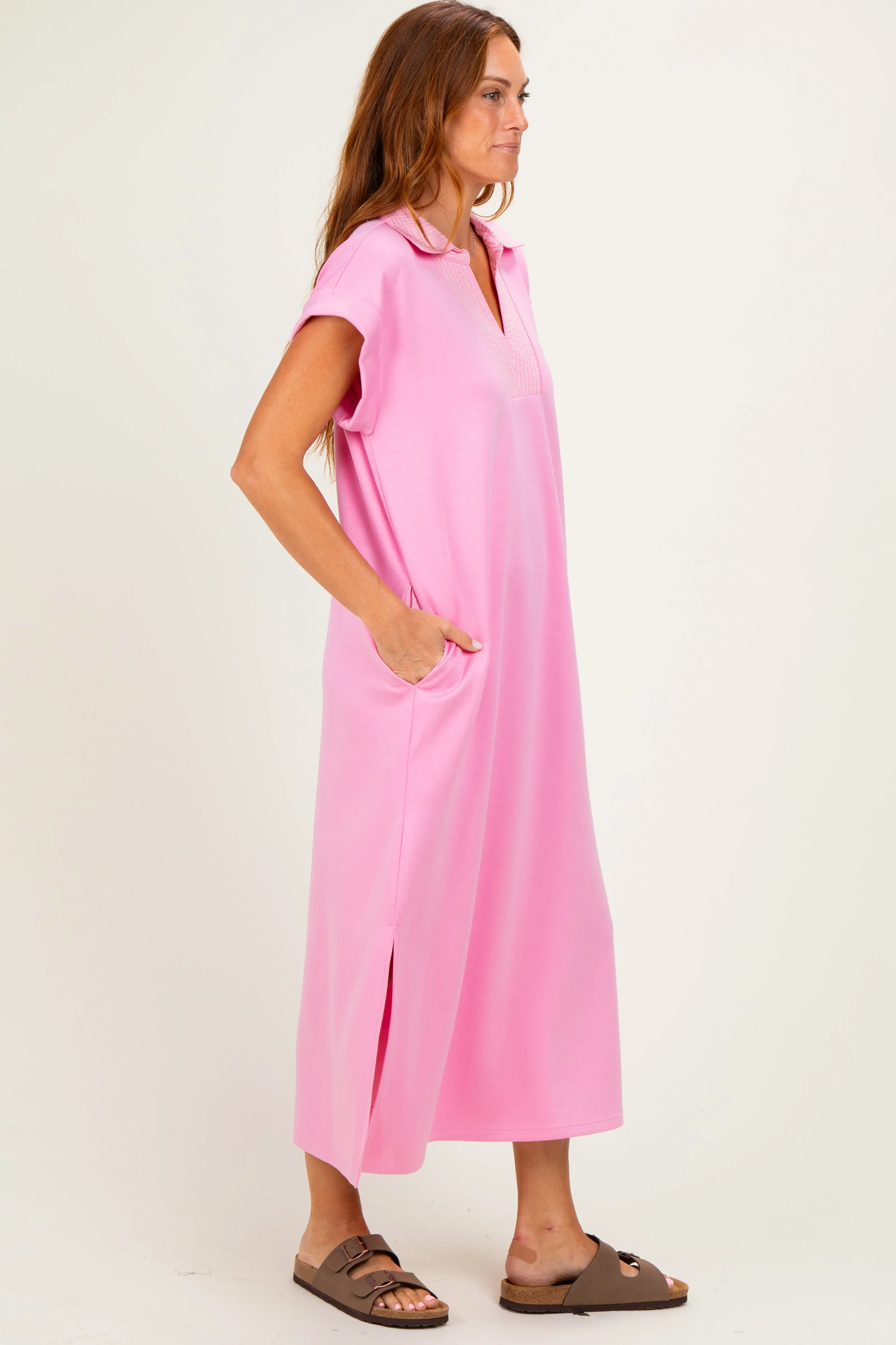 Pink Striped Collared Side Slit Midi Dress sold by Pinkblush product image thumbnail 2
