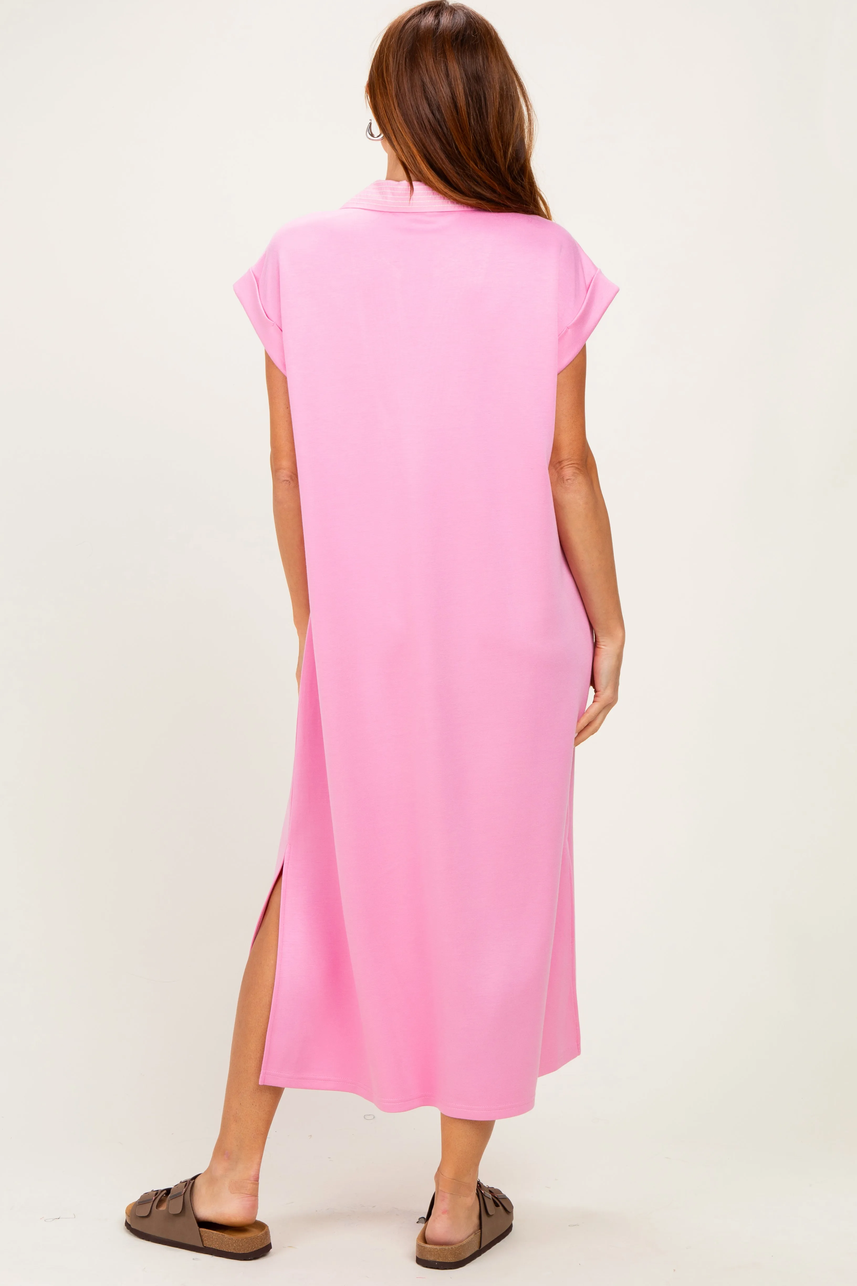 Pink Striped Collared Side Slit Midi Dress sold by Pinkblush product image thumbnail 3