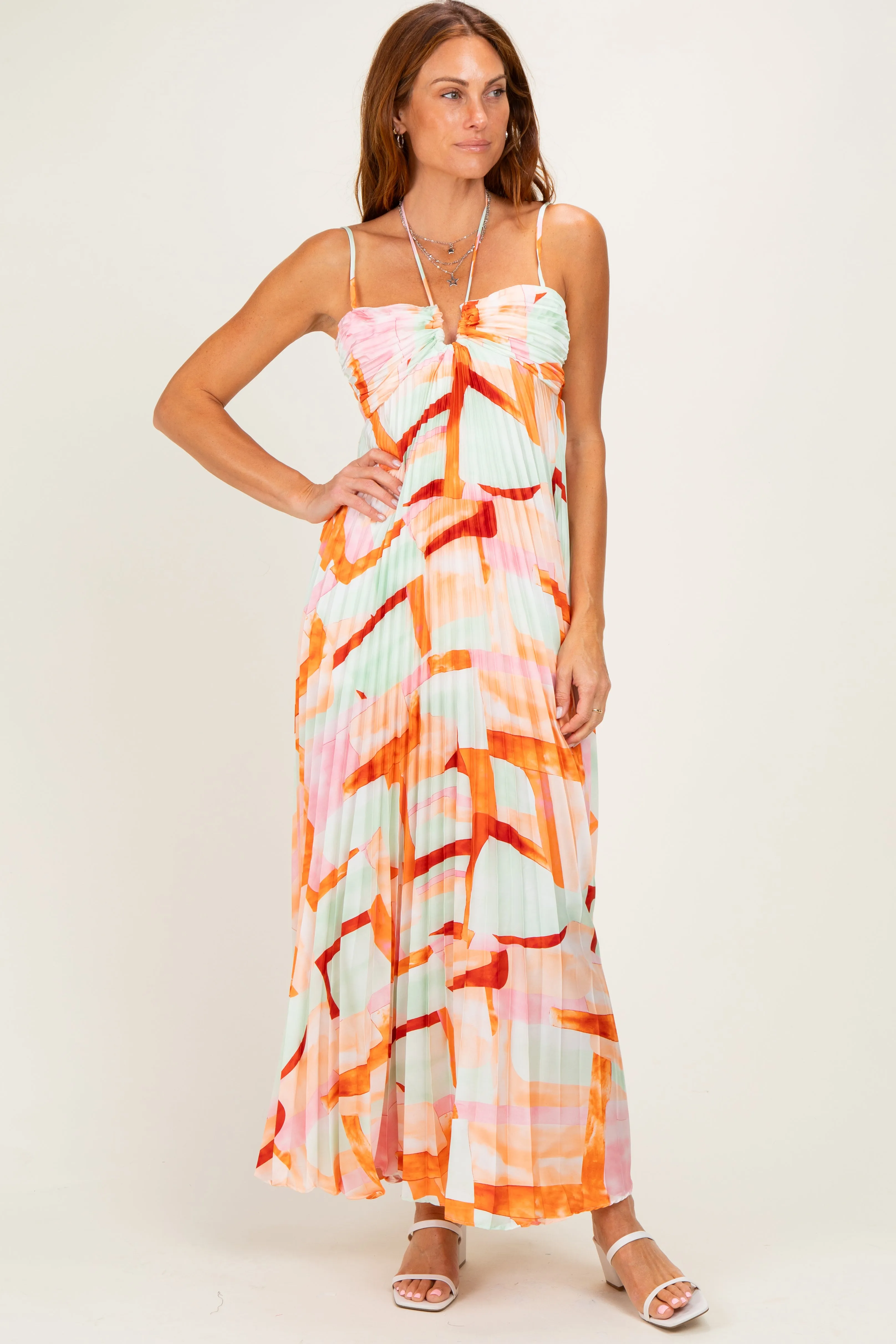 Multicolor Pleated Halter Cutout Maxi Dress sold by Pinkblush