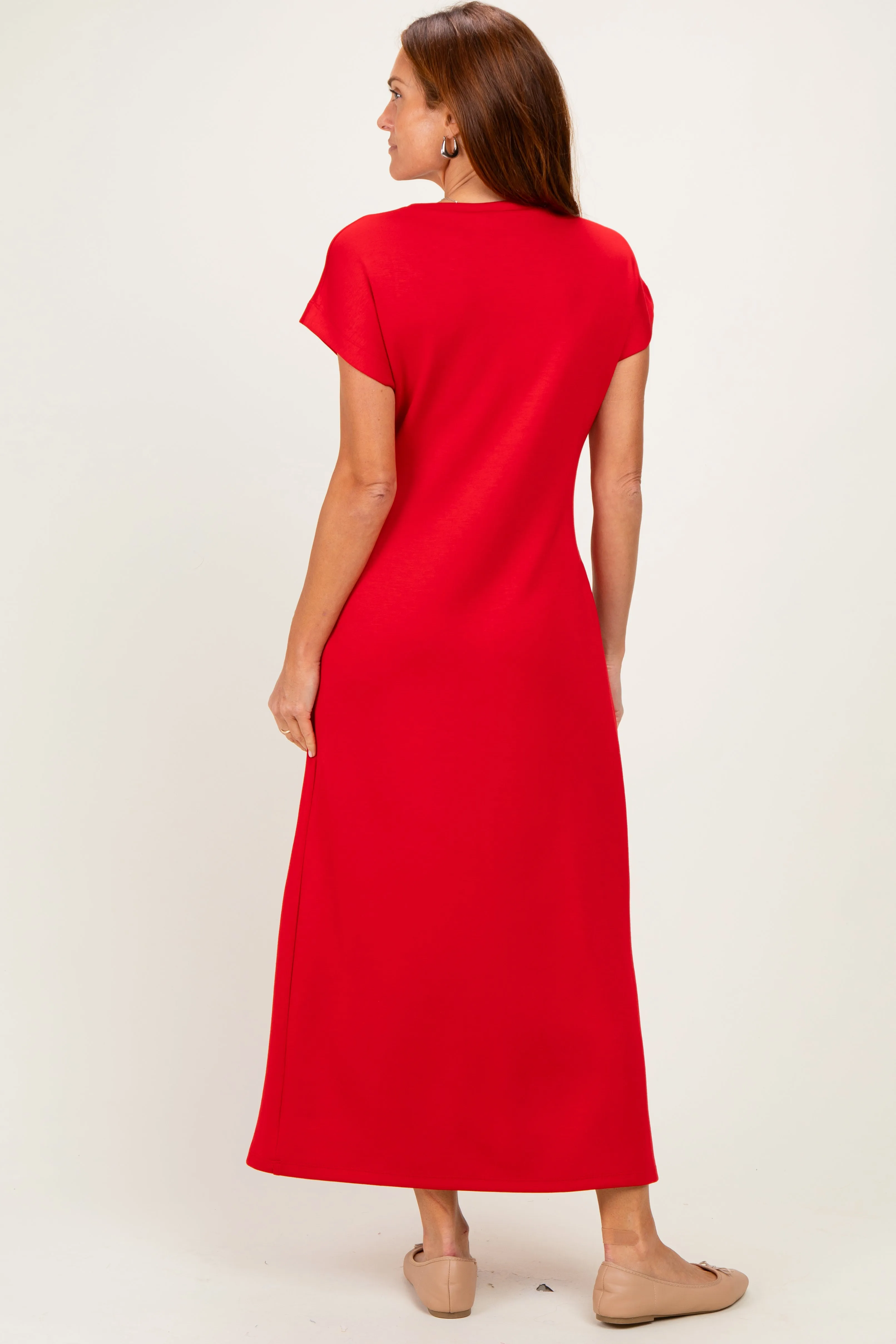 Red Side Tie Short Sleeve Midi Dress sold by Pinkblush product image thumbnail 3