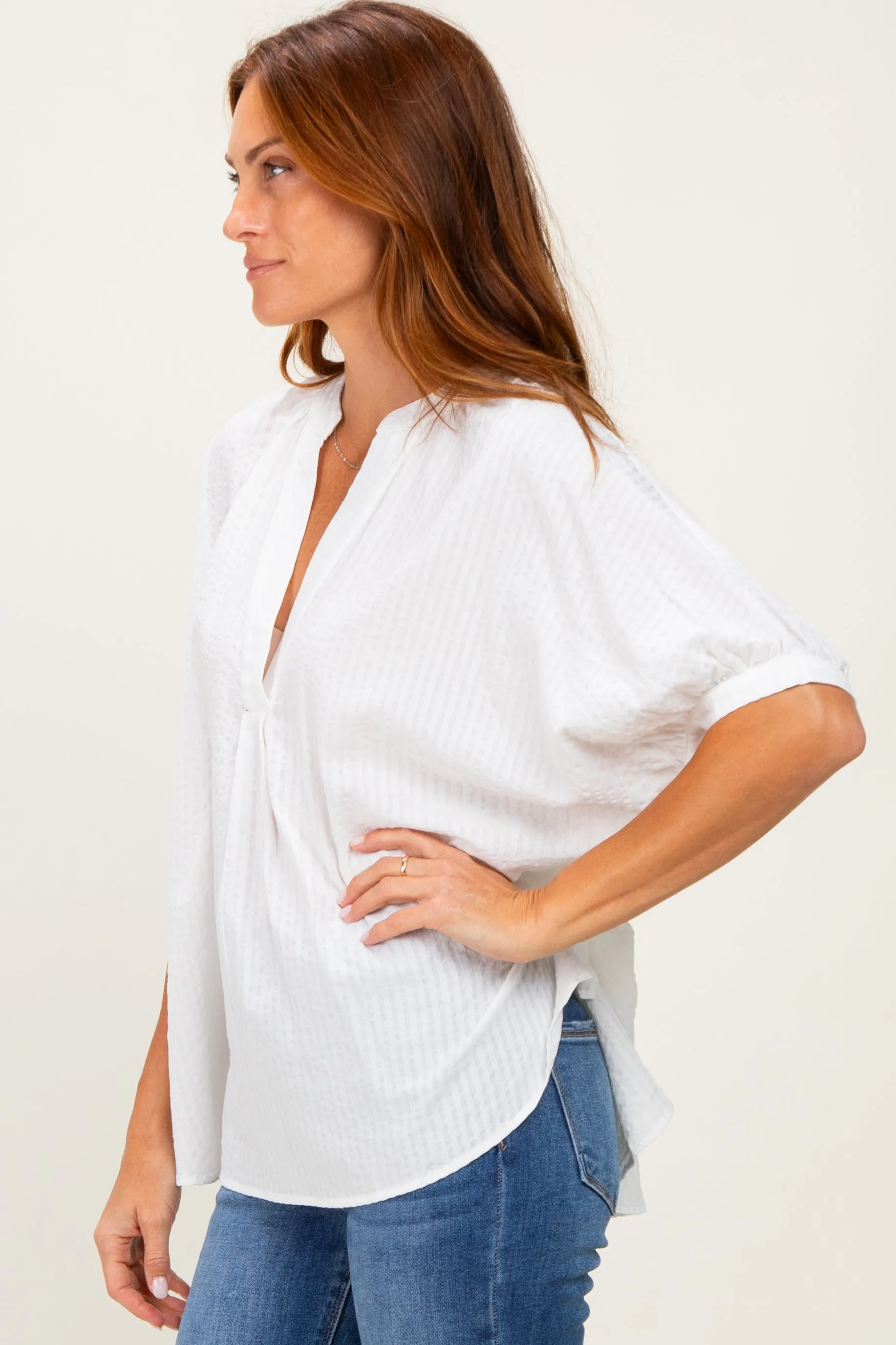 Off White Textured Stripe Oversized Blouse sold by Pinkblush product image thumbnail 3