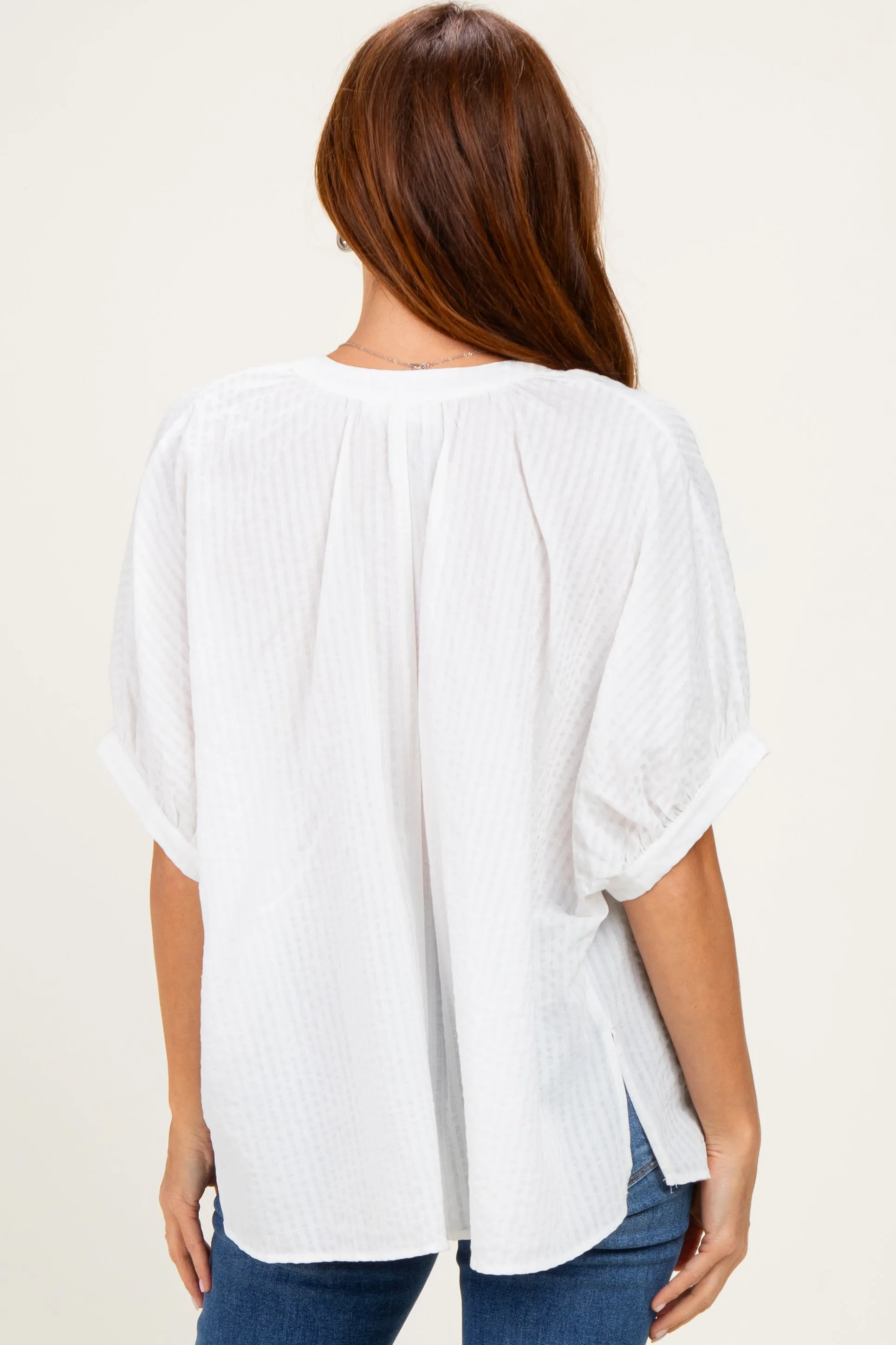 Off White Textured Stripe Oversized Blouse sold by Pinkblush product image thumbnail 4
