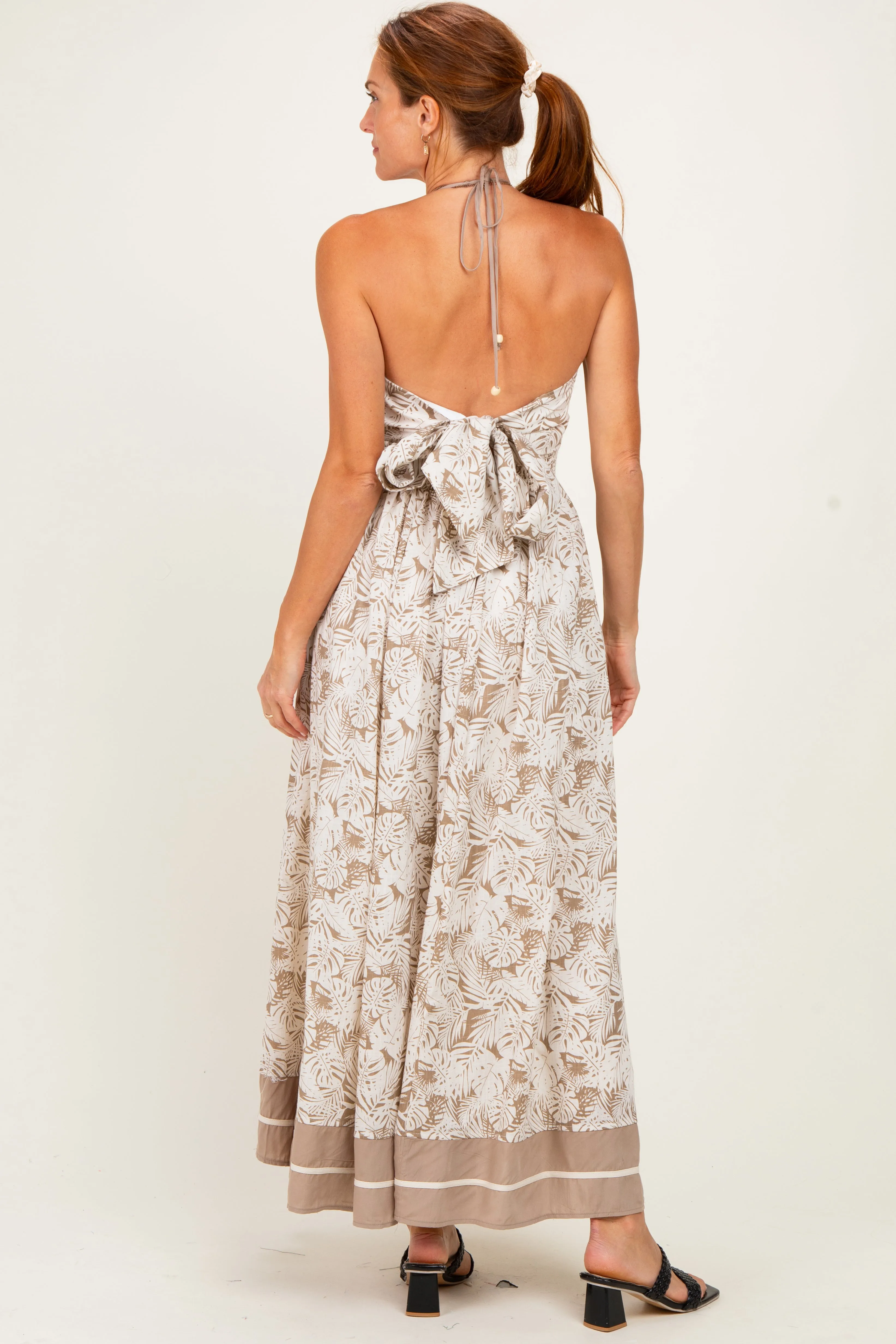 Beige Printed Cutout Tie Back Maxi Dress sold by Pinkblush product image thumbnail 5