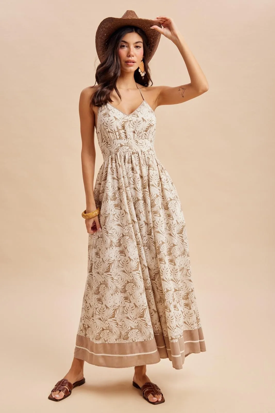 Beige Printed Cutout Tie Back Maxi Dress sold by Pinkblush product image thumbnail 2