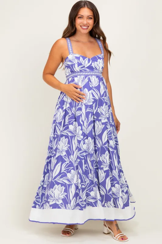 Indigo Mixed Floral Sleeveless Maternity Maxi Dress made by Inloom