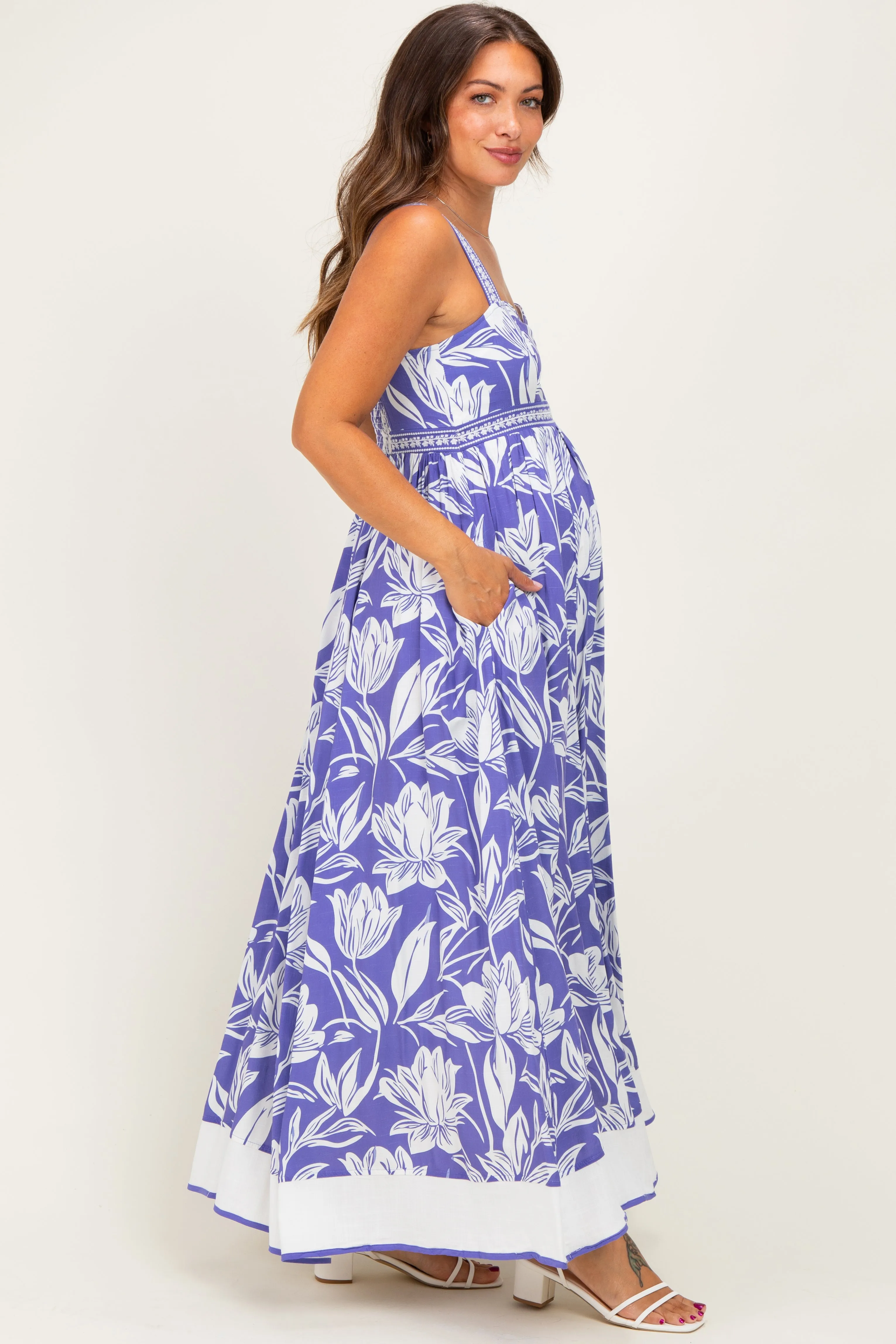 Indigo Mixed Floral Sleeveless Maternity Maxi Dress sold by Pinkblush product image thumbnail 2