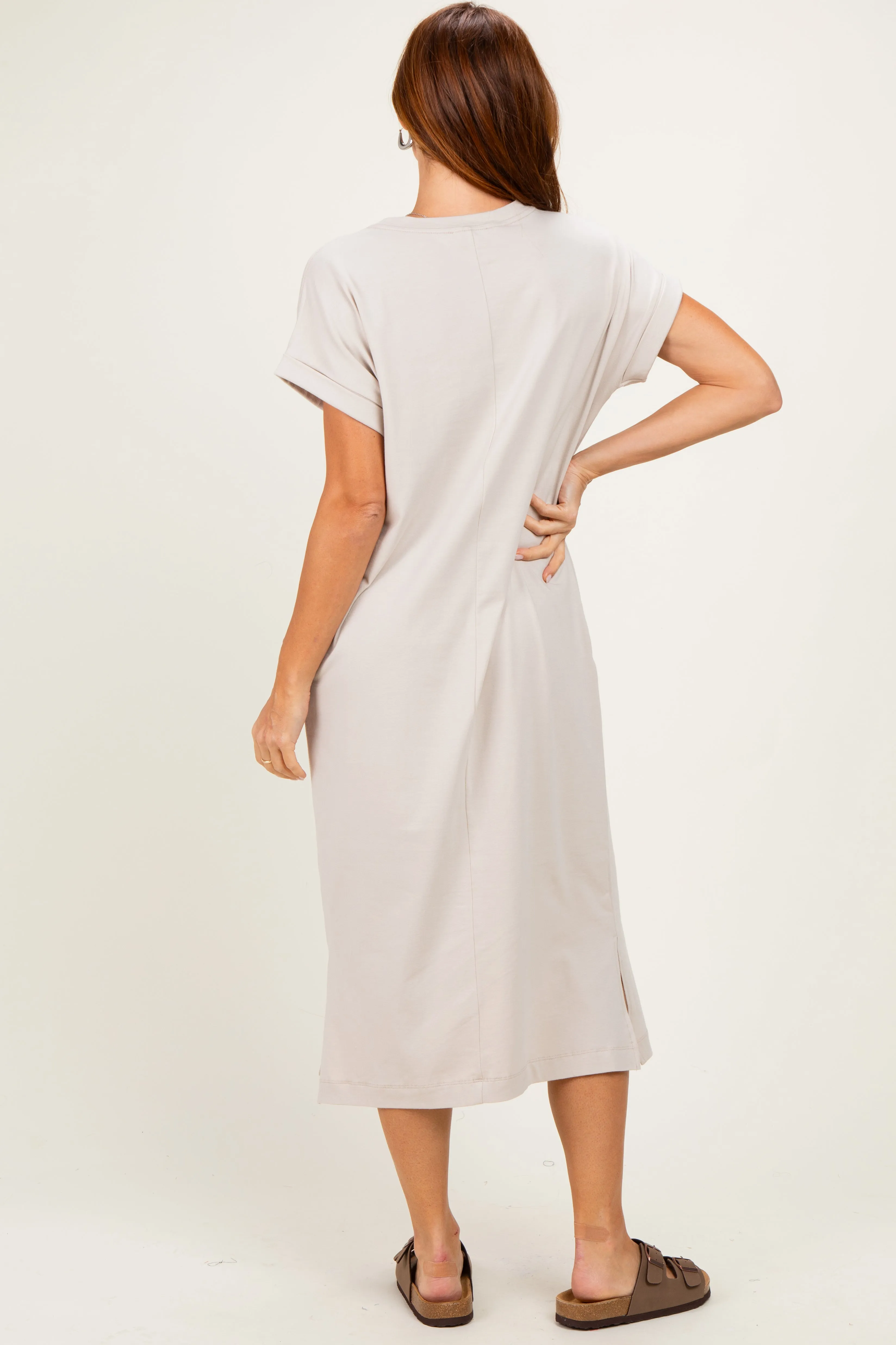Sand Beige Pocket Front Midi T-Shirt Dress sold by Pinkblush product image thumbnail 3
