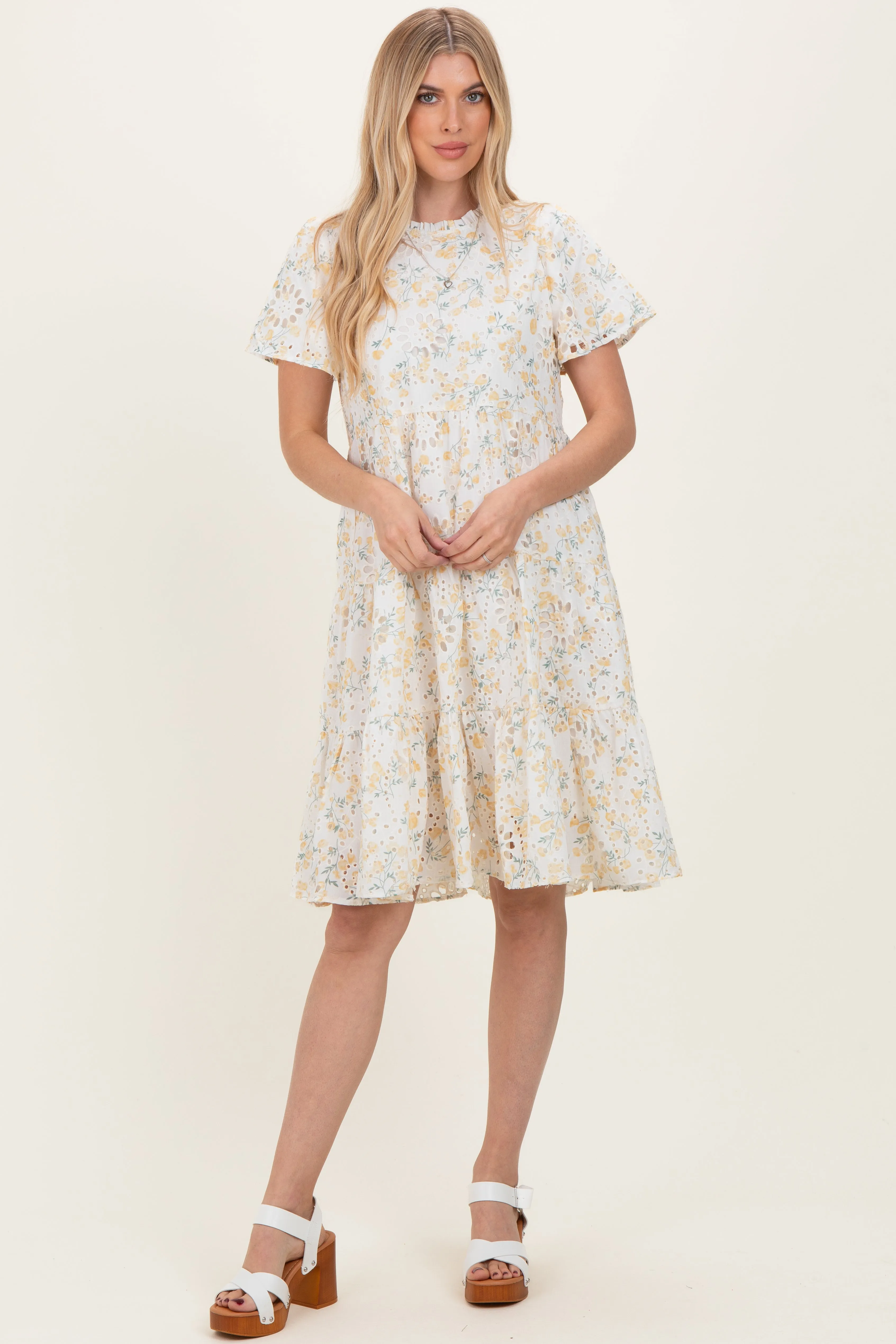 Ivory Floral Eyelet Lace Maternity Midi Dress sold by Pinkblush product image thumbnail 5