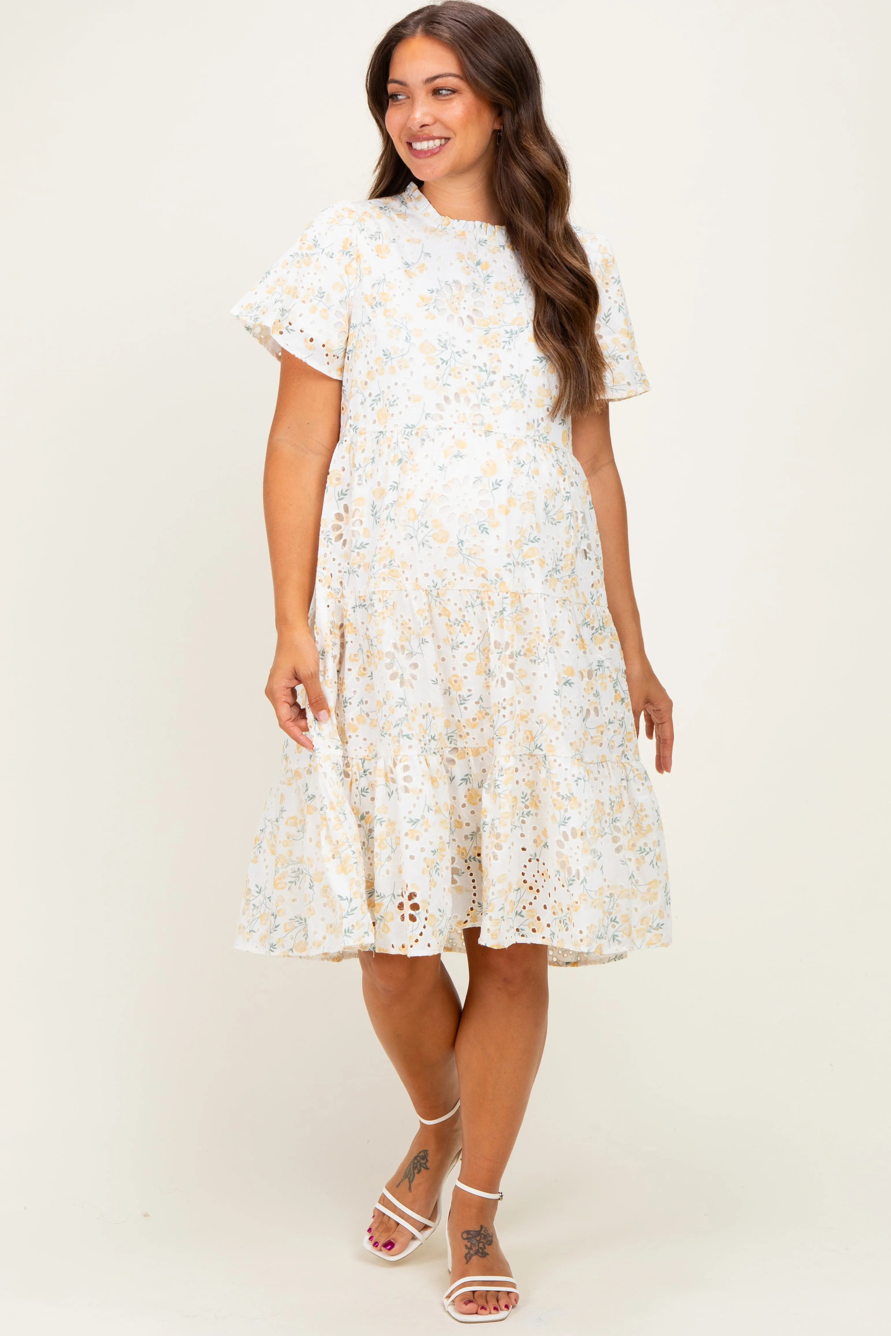 Ivory Floral Eyelet Lace Maternity Midi Dress sold by Pinkblush product image thumbnail 2