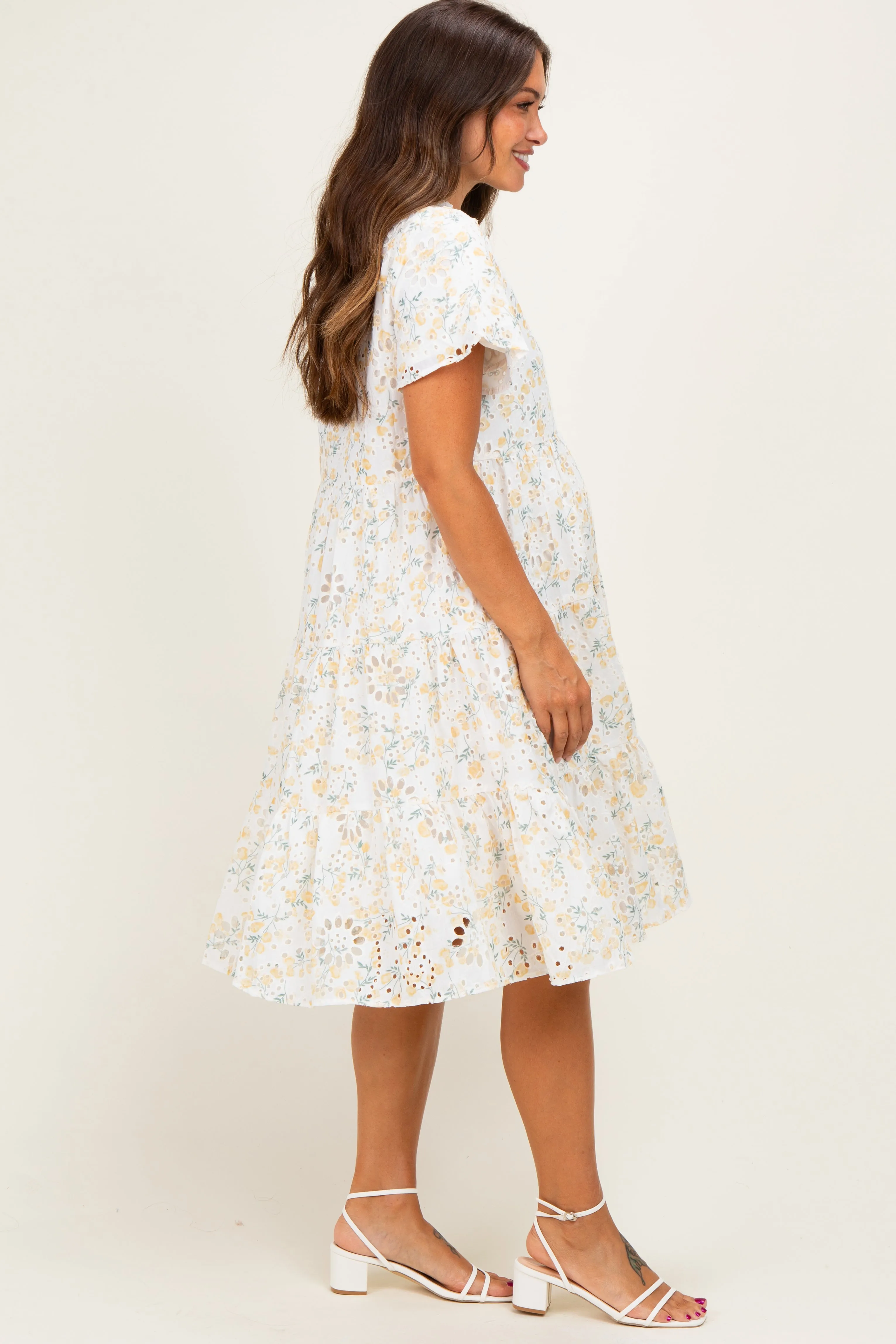 Ivory Floral Eyelet Lace Maternity Midi Dress sold by Pinkblush product image thumbnail 3