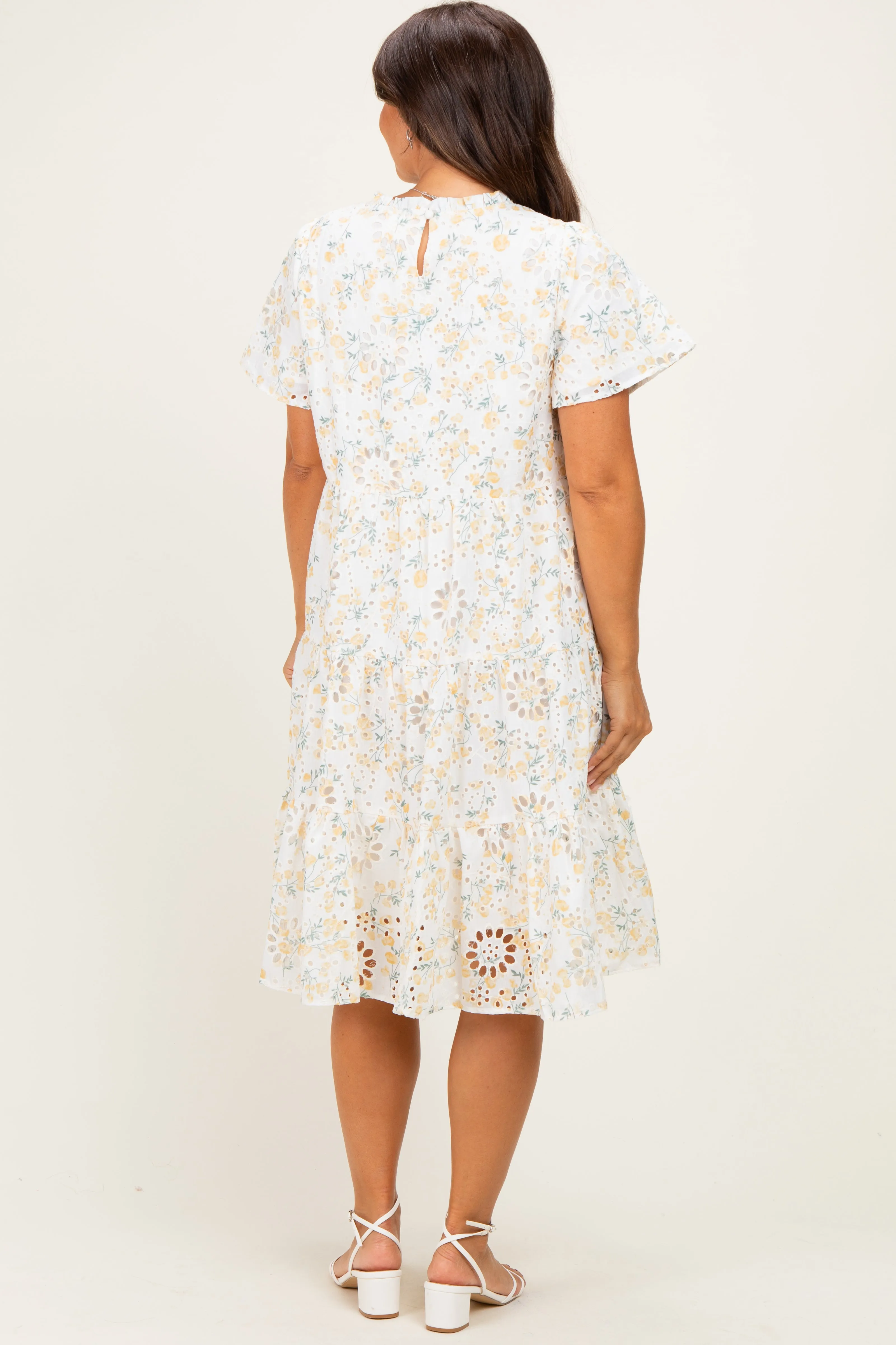 Ivory Floral Eyelet Lace Maternity Midi Dress sold by Pinkblush product image thumbnail 4