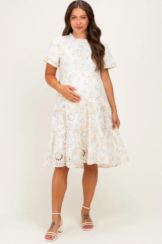 Ivory Floral Eyelet Lace Maternity Midi Dress made by tea n rose