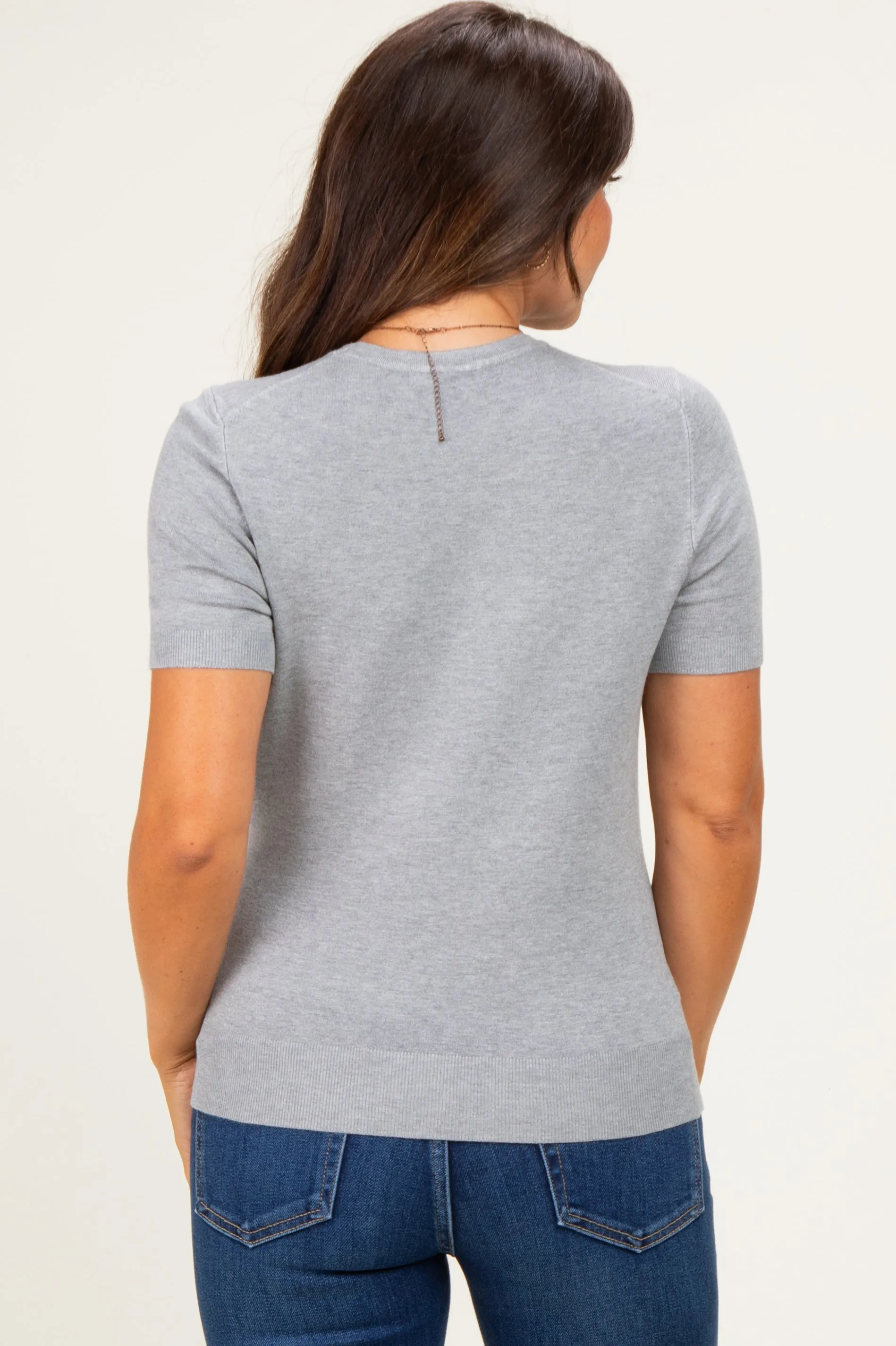 Heather Grey Basic Short Sleeve Maternity Sweater Top sold by Pinkblush product image thumbnail 3
