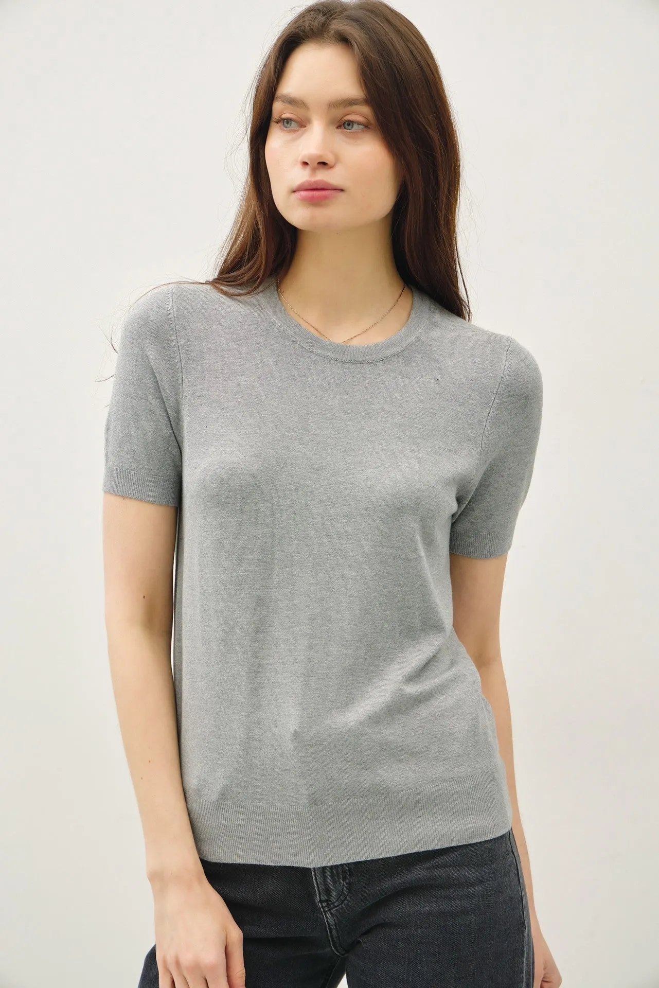 Heather Grey Basic Short Sleeve Maternity Sweater Top sold by Pinkblush product image thumbnail 4