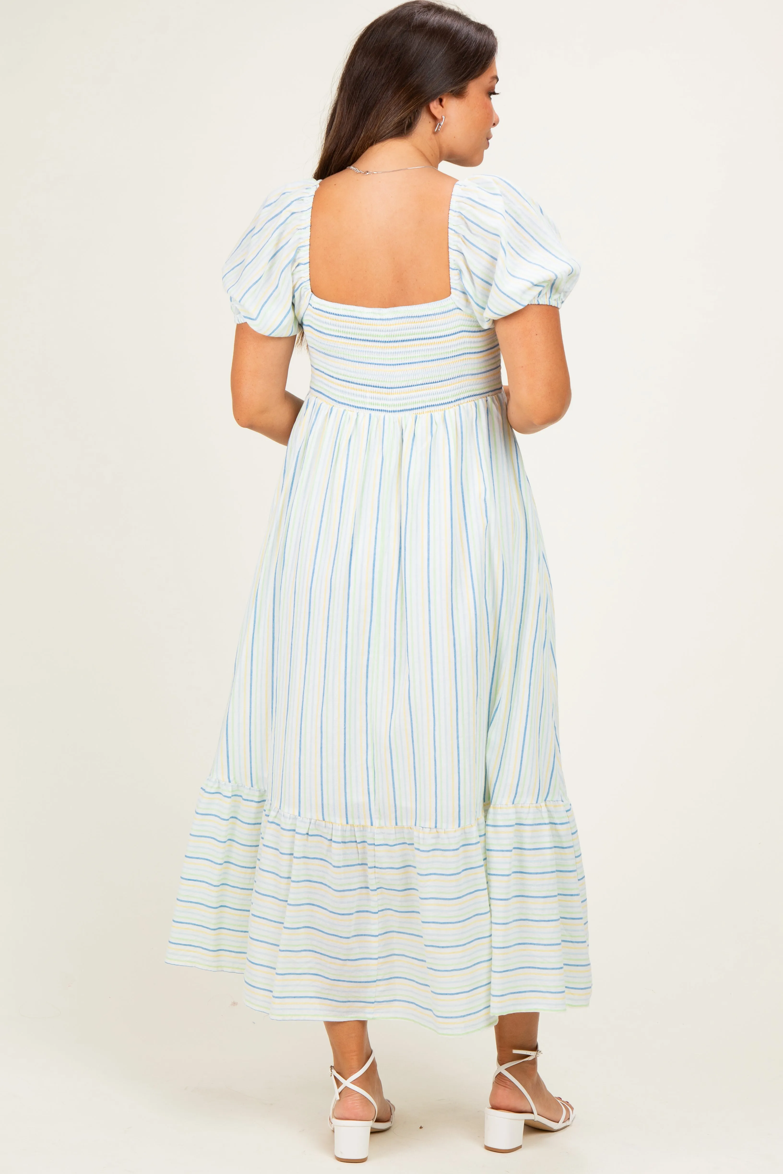 Lime Stripe Sweetheart Neckline Maternity Midi Dress sold by Pinkblush product image thumbnail 4