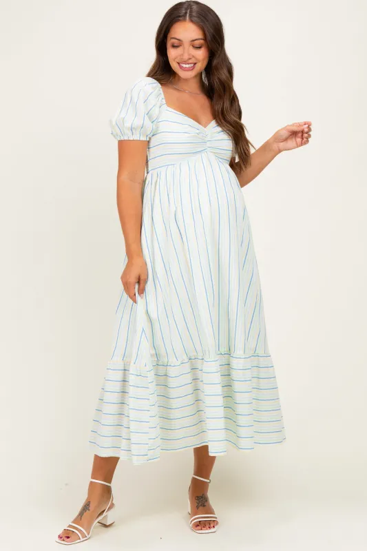 Lime Stripe Sweetheart Neckline Maternity Midi Dress made by In February