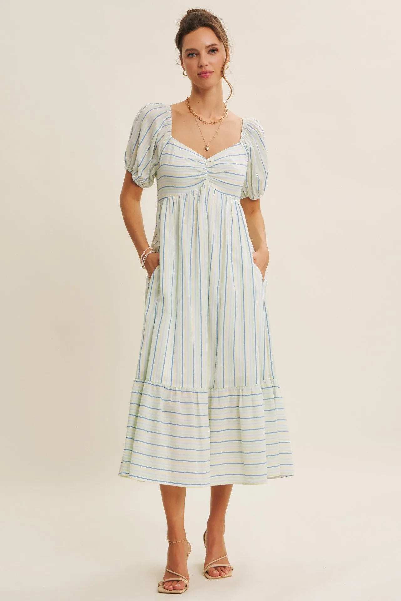 Lime Stripe Sweetheart Neckline Maternity Midi Dress sold by Pinkblush product image thumbnail 5