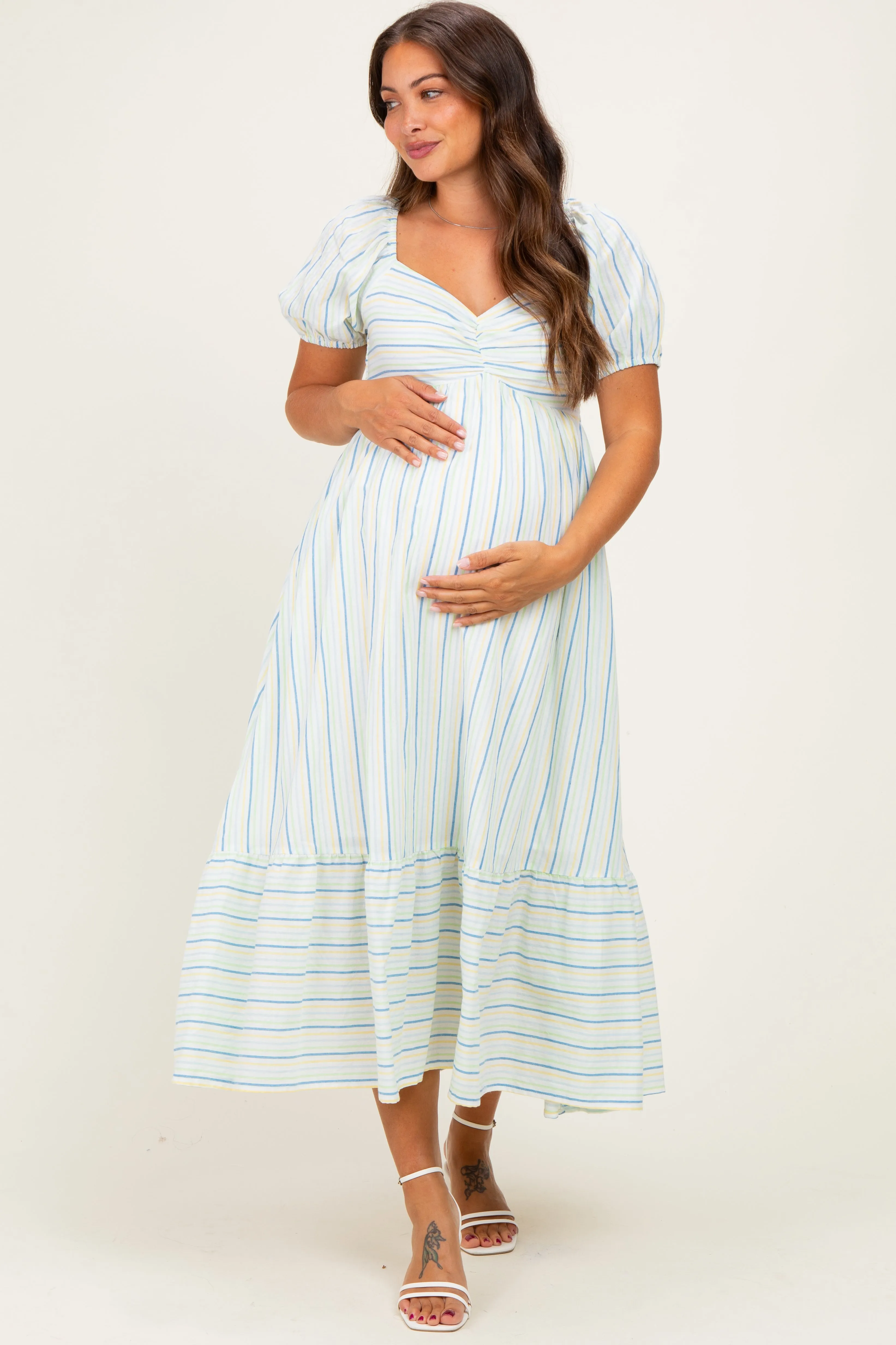 Lime Stripe Sweetheart Neckline Maternity Midi Dress sold by Pinkblush product image thumbnail 2