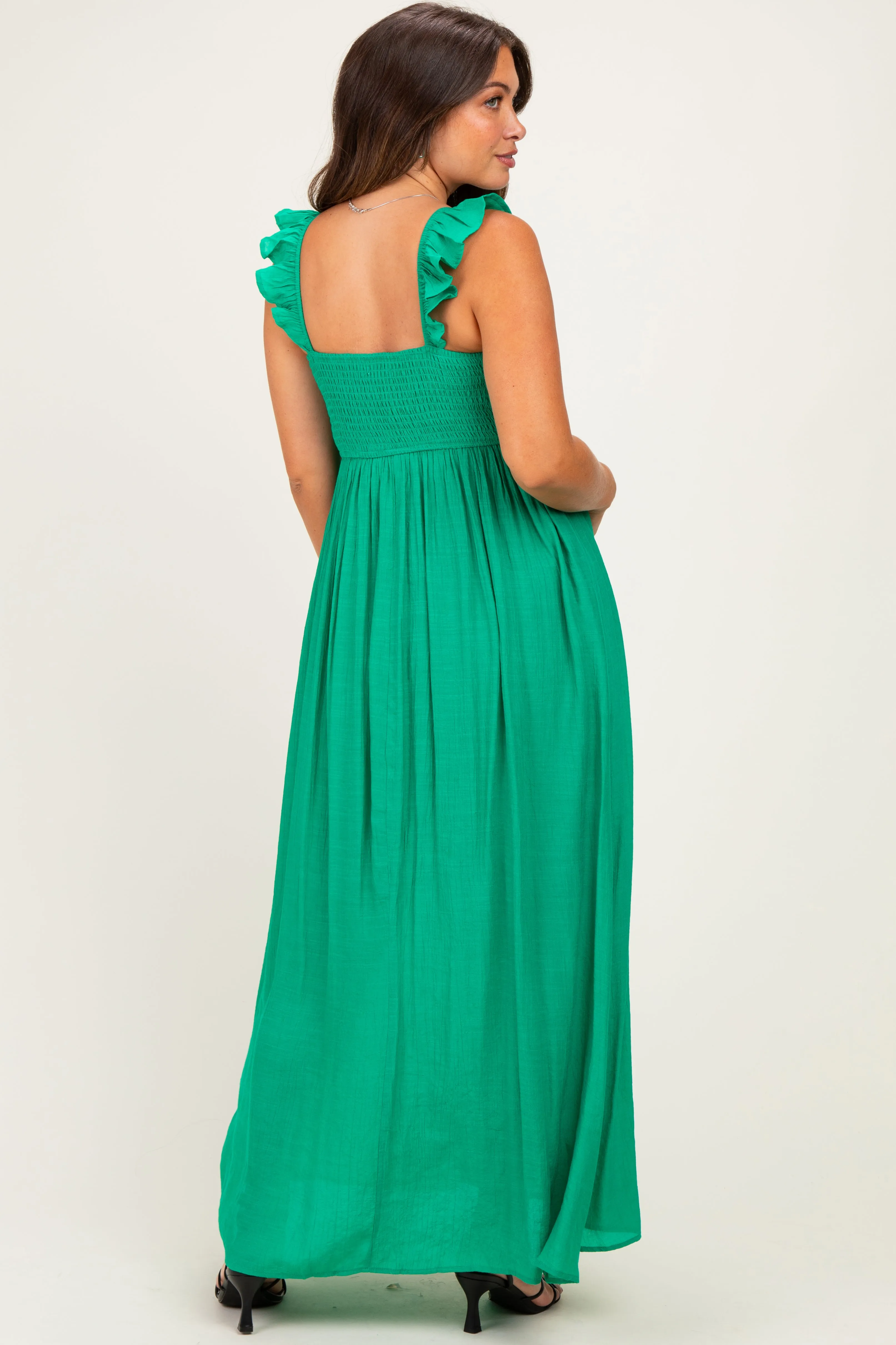 Green Cinched Smocked Bust Sleeveless Maternity Maxi Dress sold by Pinkblush product image thumbnail 3