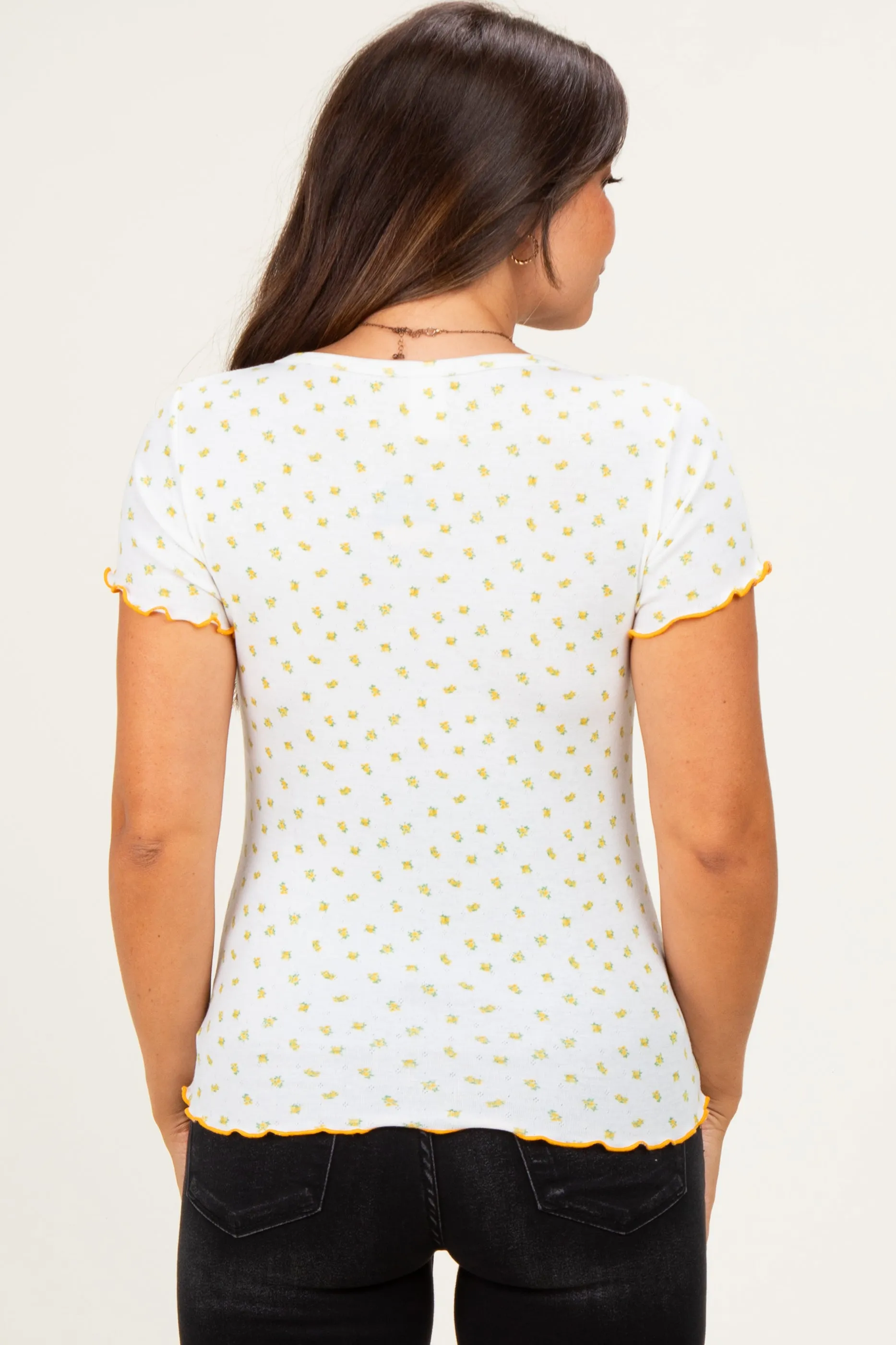 Ivory Mustard Ditsy Floral Lettuce Edge Maternity Henley Top sold by Pinkblush product image thumbnail 4