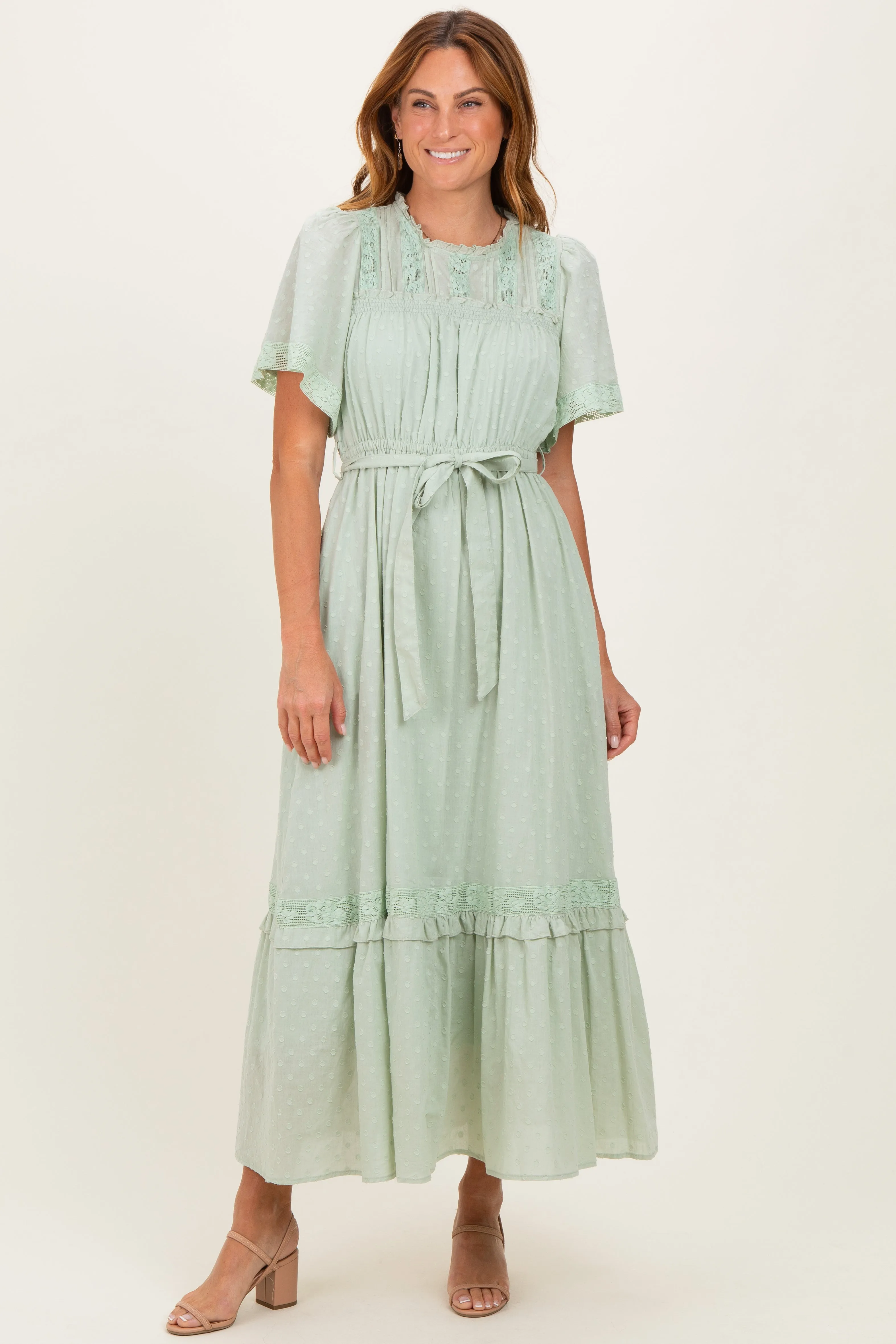 Sage Swiss Dot Flutter Sleeve Maternity Maxi Dress sold by Pinkblush product image thumbnail 4