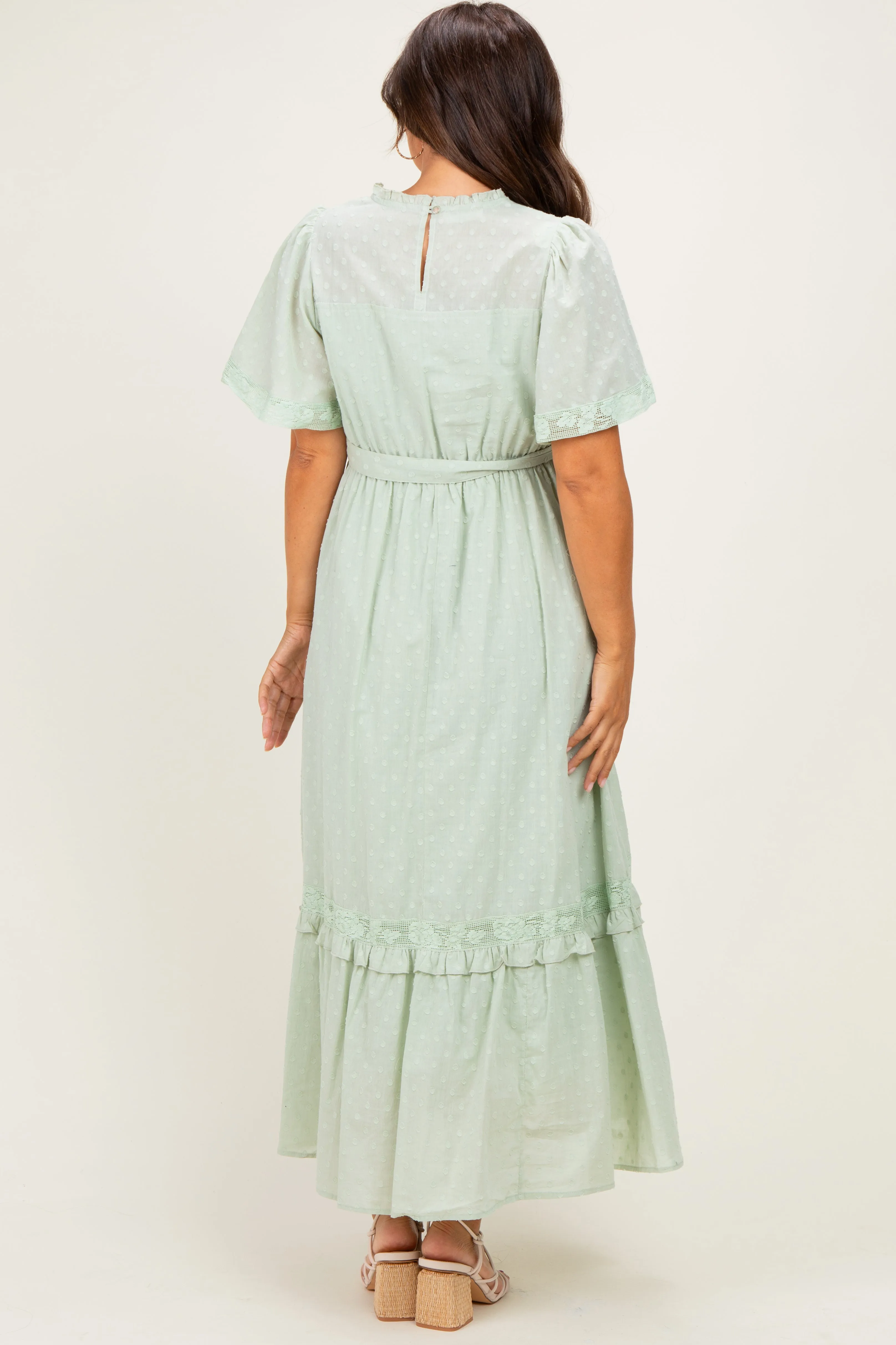 Sage Swiss Dot Flutter Sleeve Maternity Maxi Dress sold by Pinkblush product image thumbnail 3