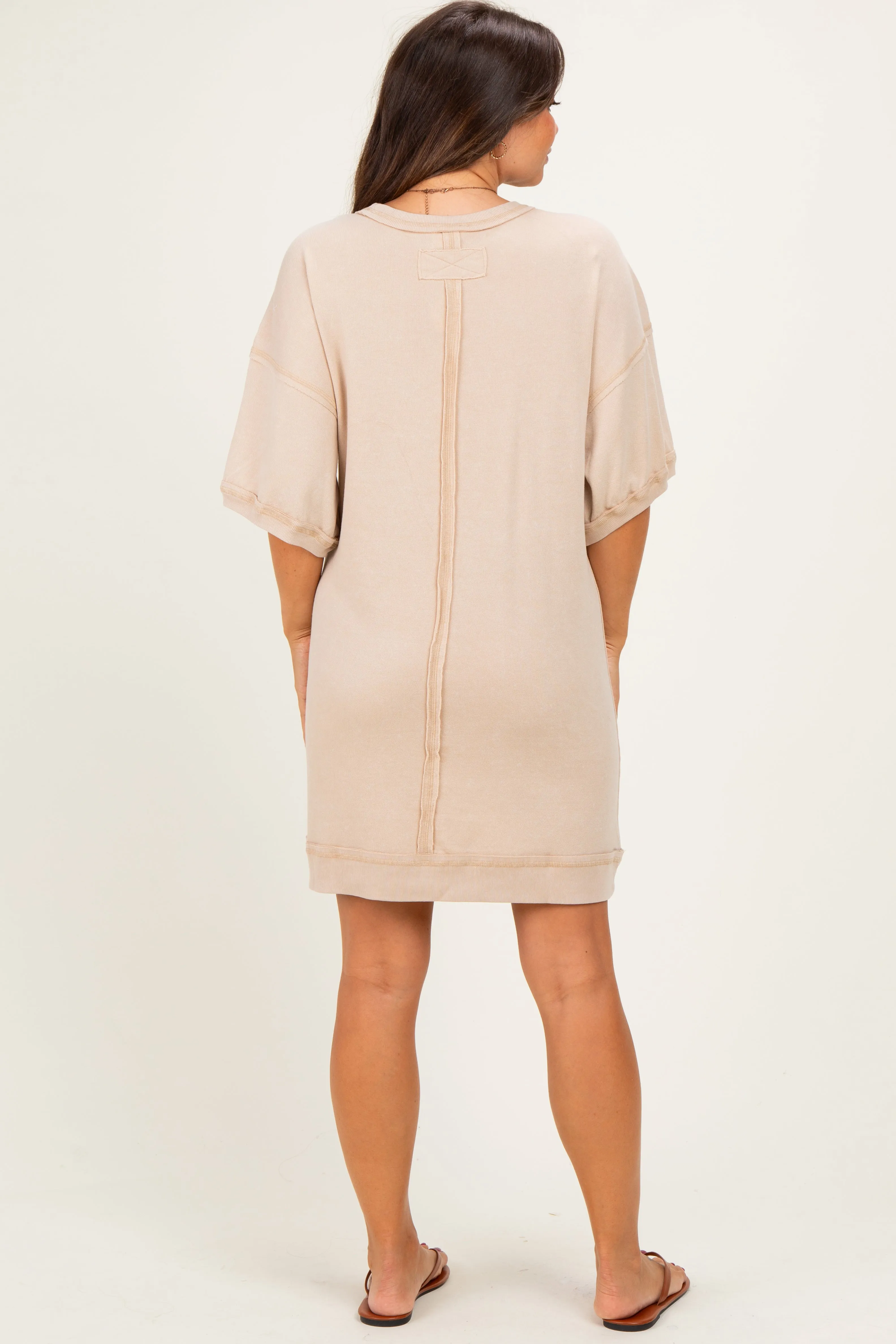 Beige Mineral Wash French Terry Knit Maternity T-Shirt Dress sold by Pinkblush product image thumbnail 4