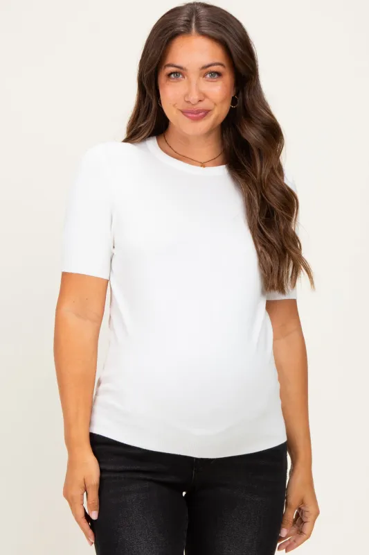 Ivory Basic Short Sleeve Maternity Sweater Top made by BE COOL