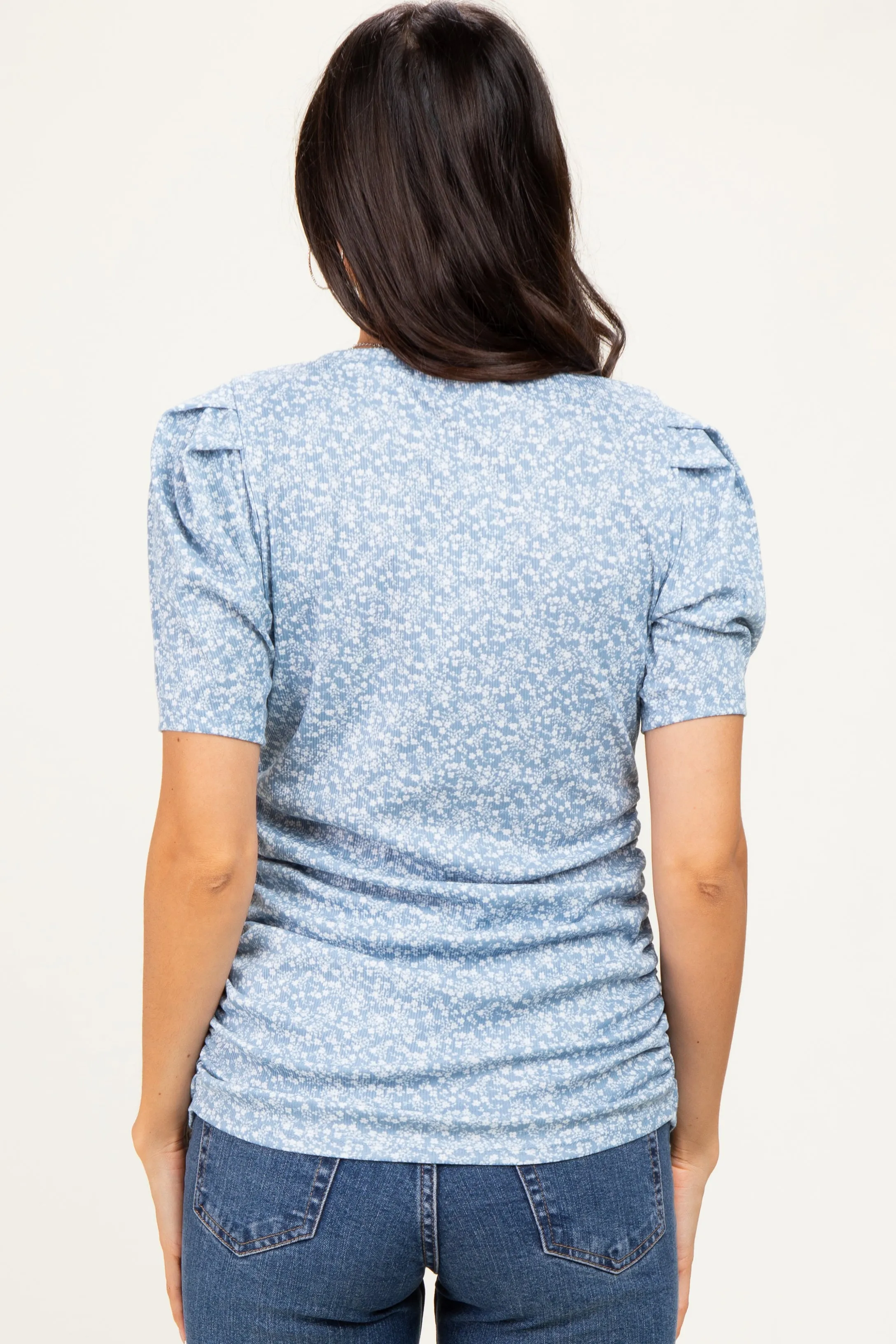 Light Blue Floral Short Sleeve Ribbed Top sold by Pinkblush product image thumbnail 3