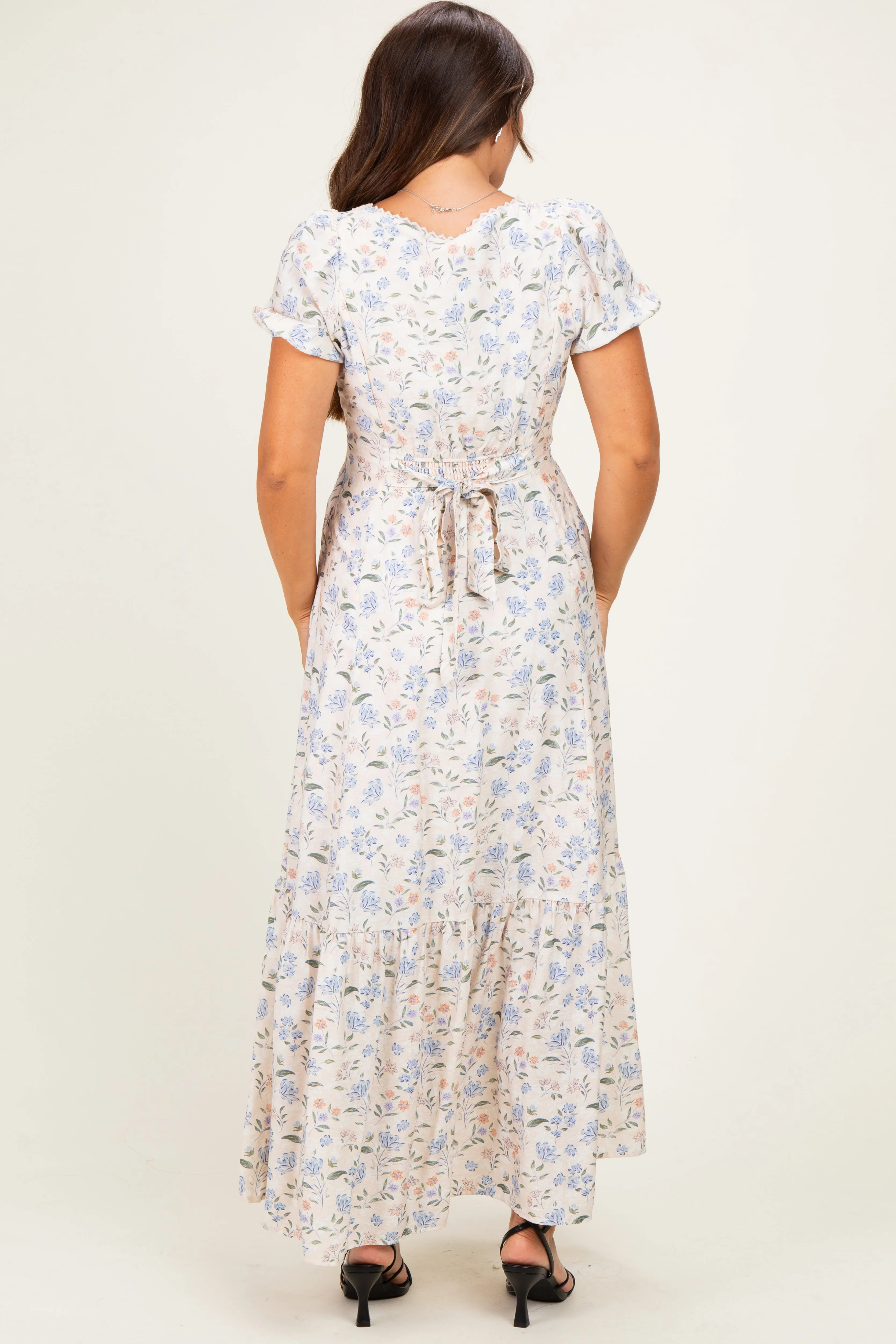 Creme Floral Lace Trim Button Down Maternity Maxi Dress sold by Pinkblush product image thumbnail 3