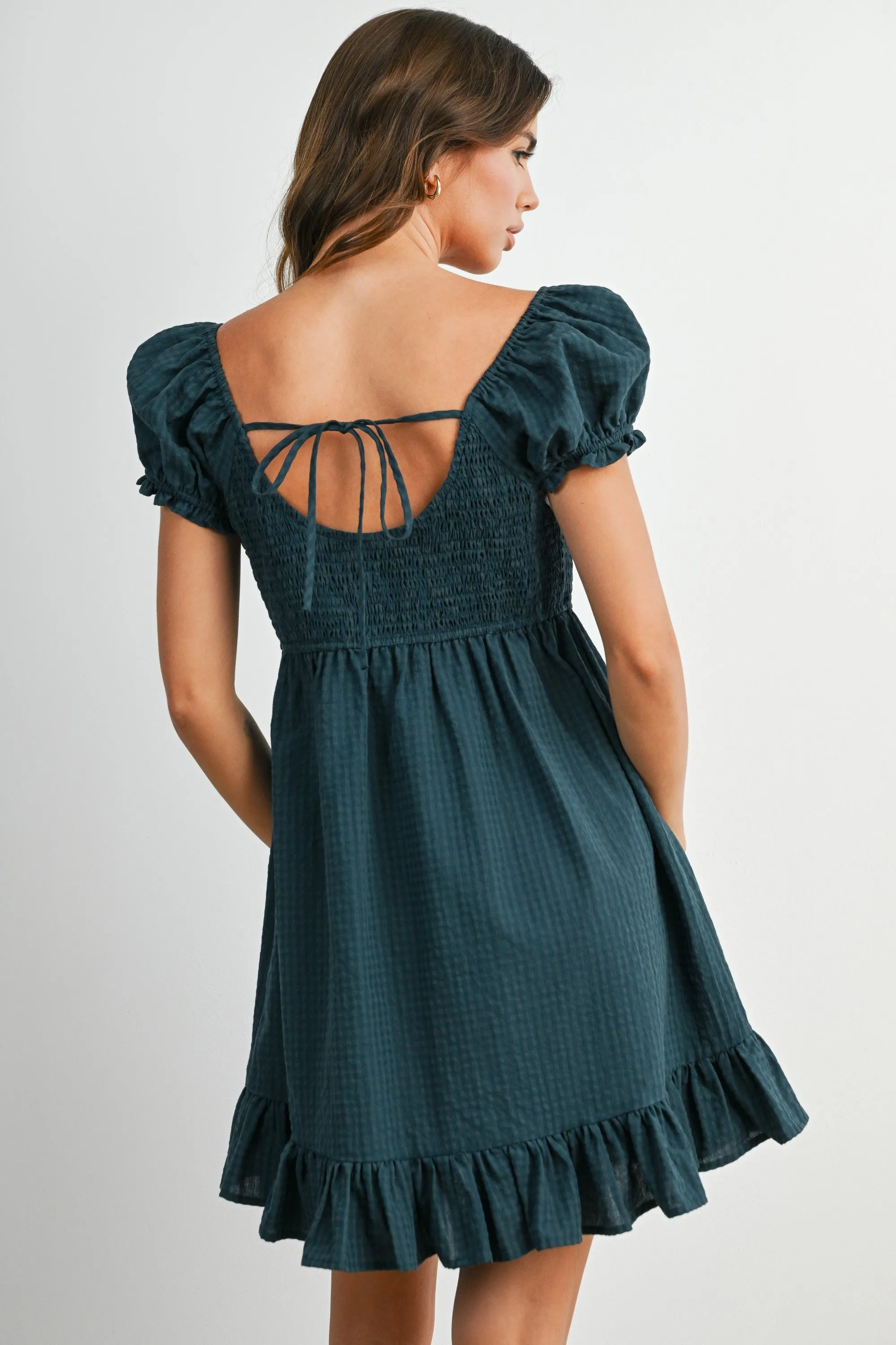 Dark Green Gingham Button Accent Mini Dress sold by Pinkblush product image thumbnail 3