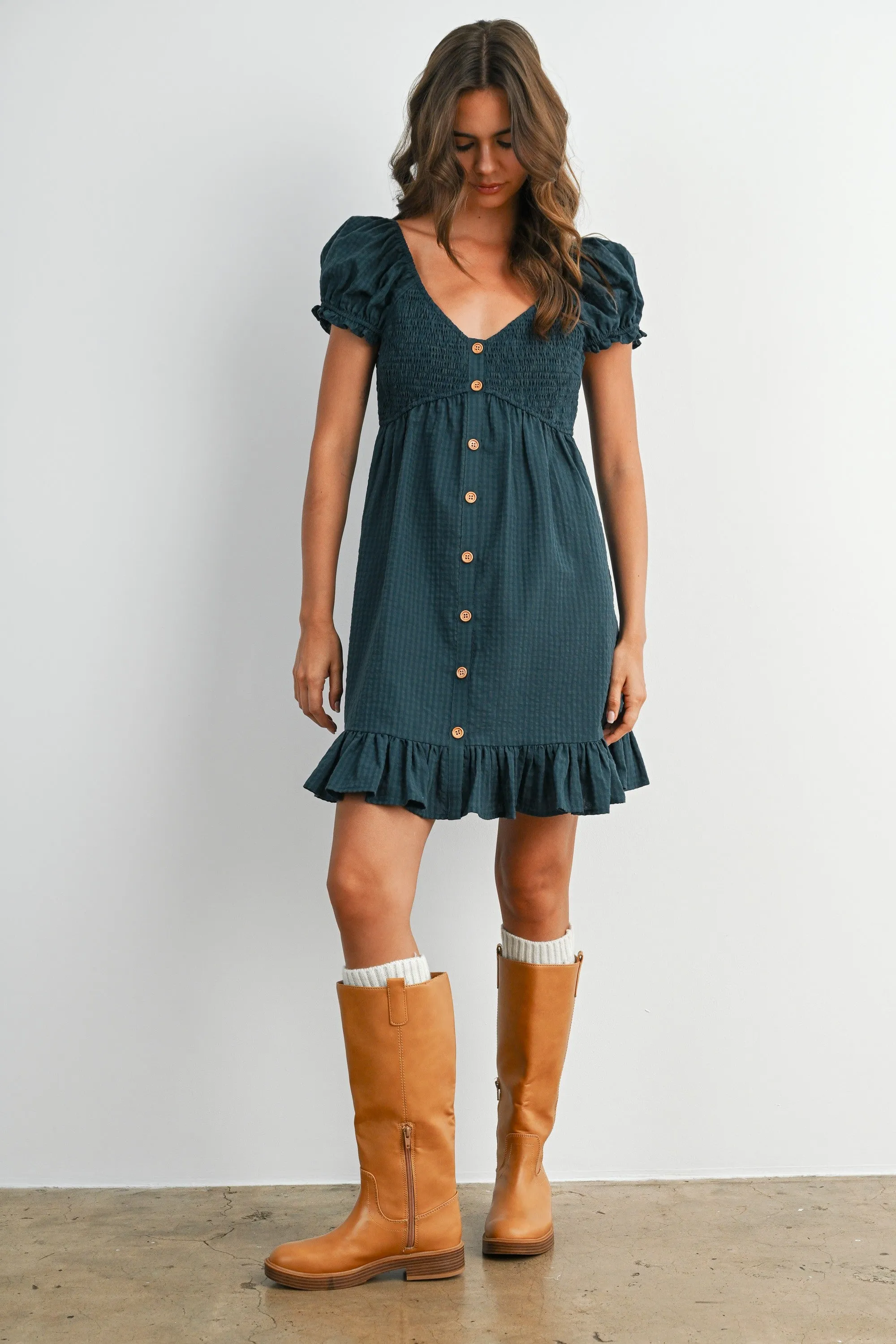 Dark Green Gingham Button Accent Mini Dress sold by Pinkblush product image thumbnail 4